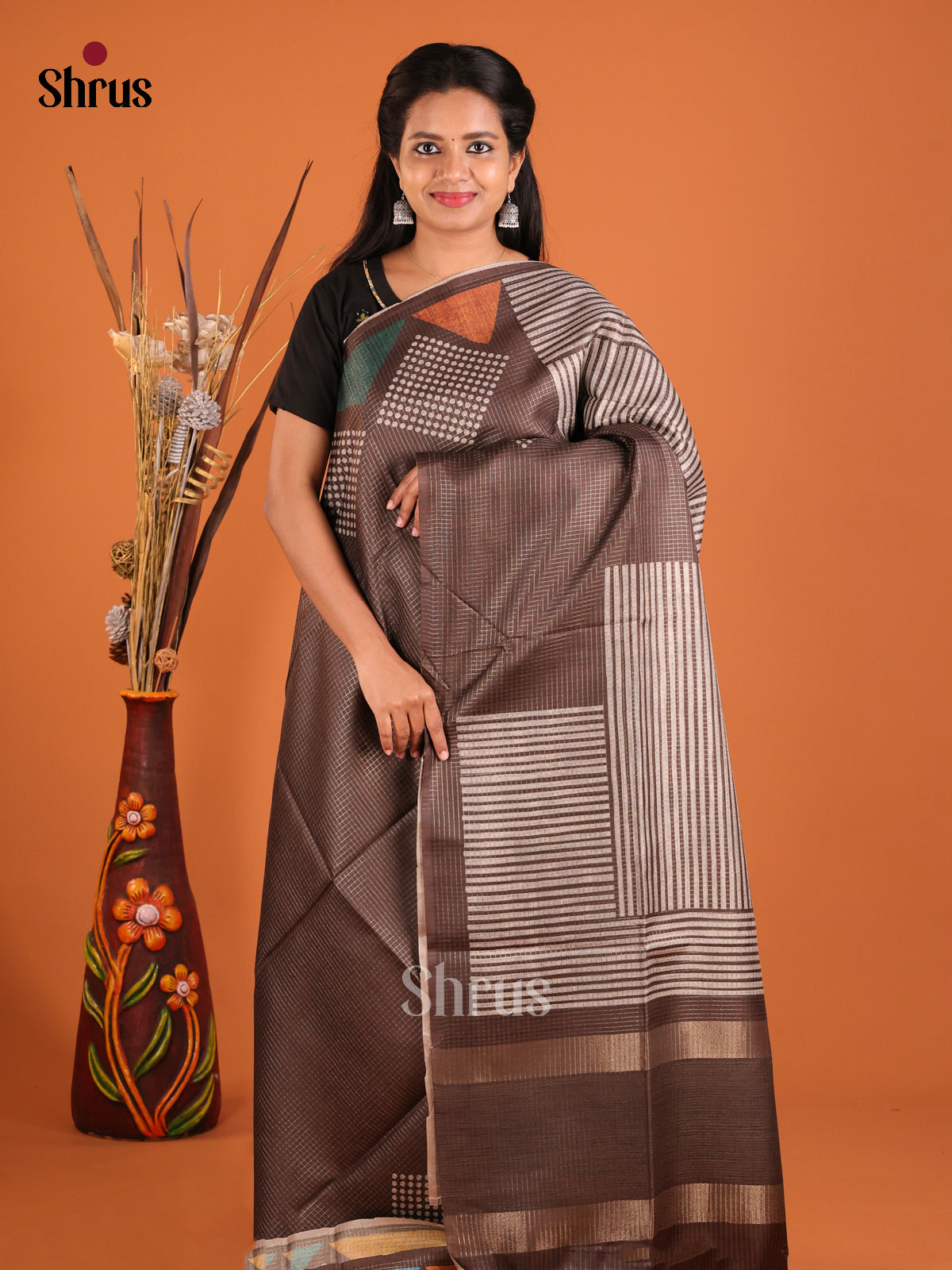 Brown - Semi Tussar Saree