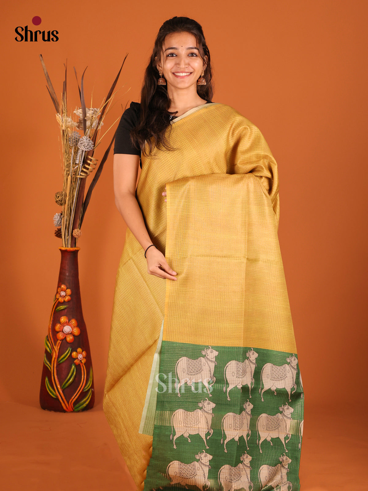 Mustard & Green - Semi Tussar Saree