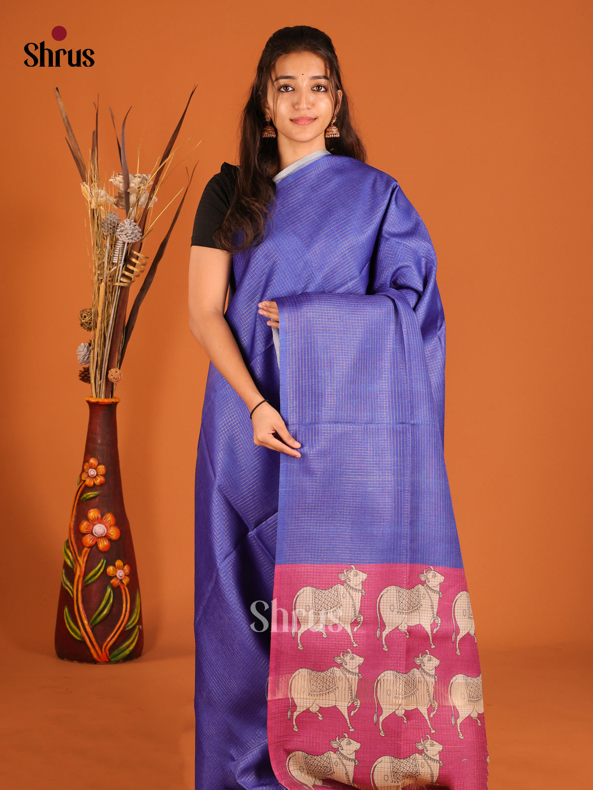 Blue & Pink- Semi Tussar Saree