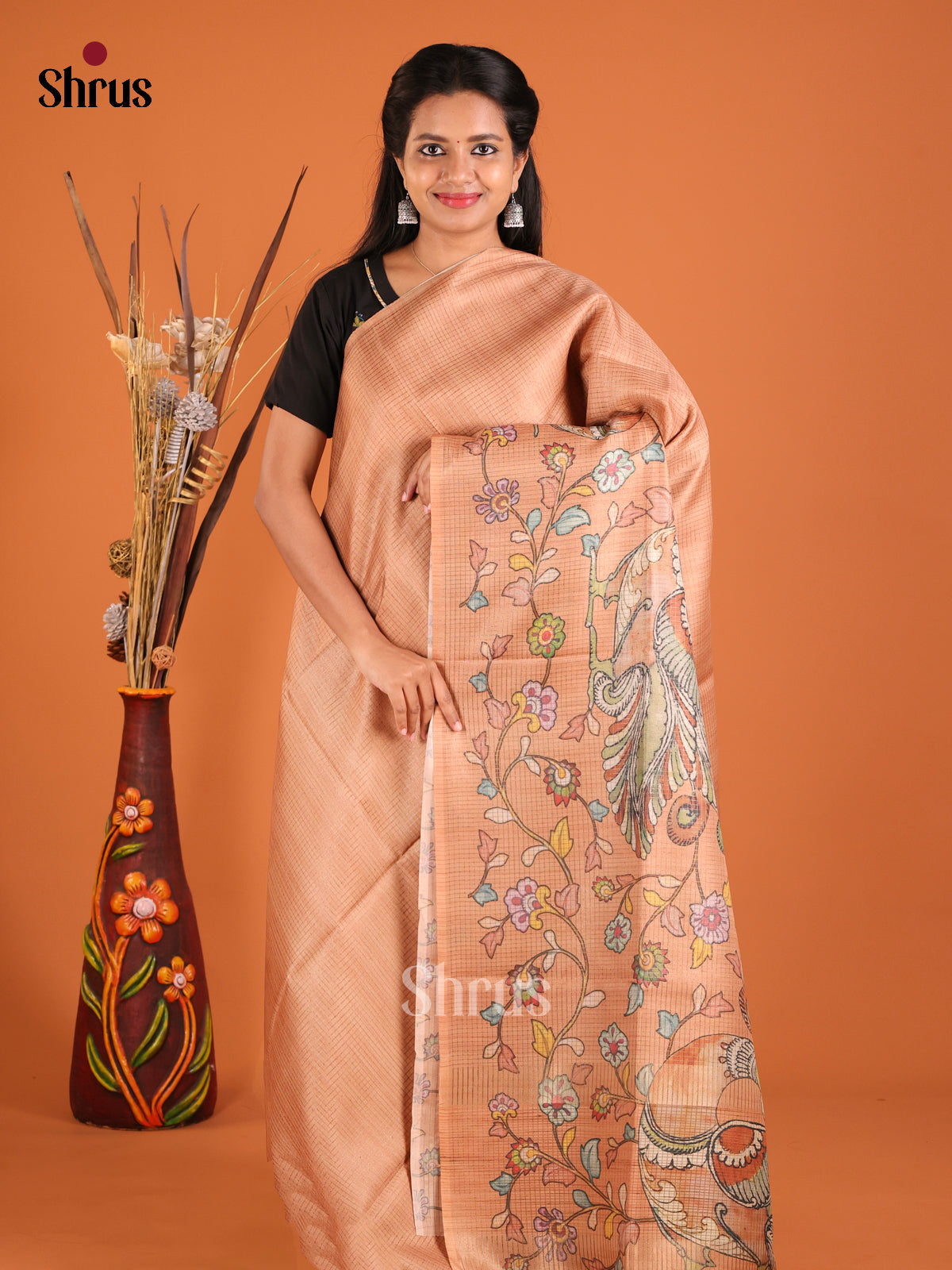 Light Brown - Semi Tussar Saree
