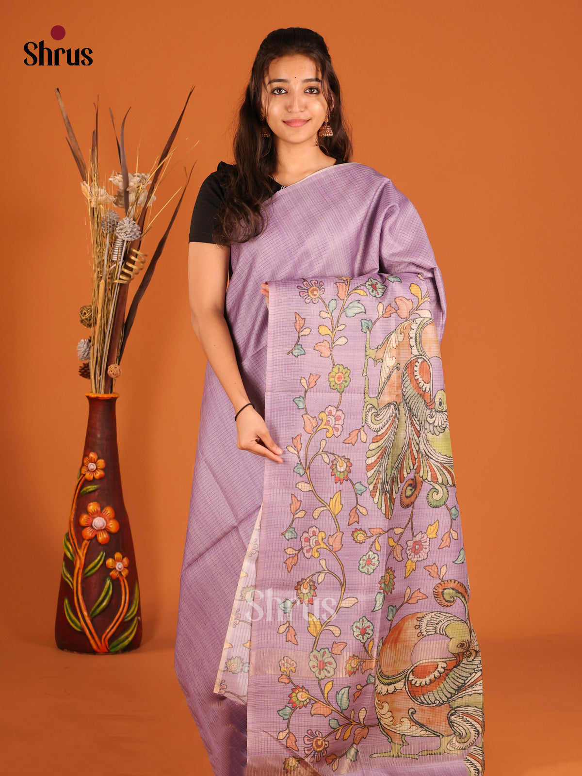 Lavender - Semi Tussar Saree - Shop on Shrus.com