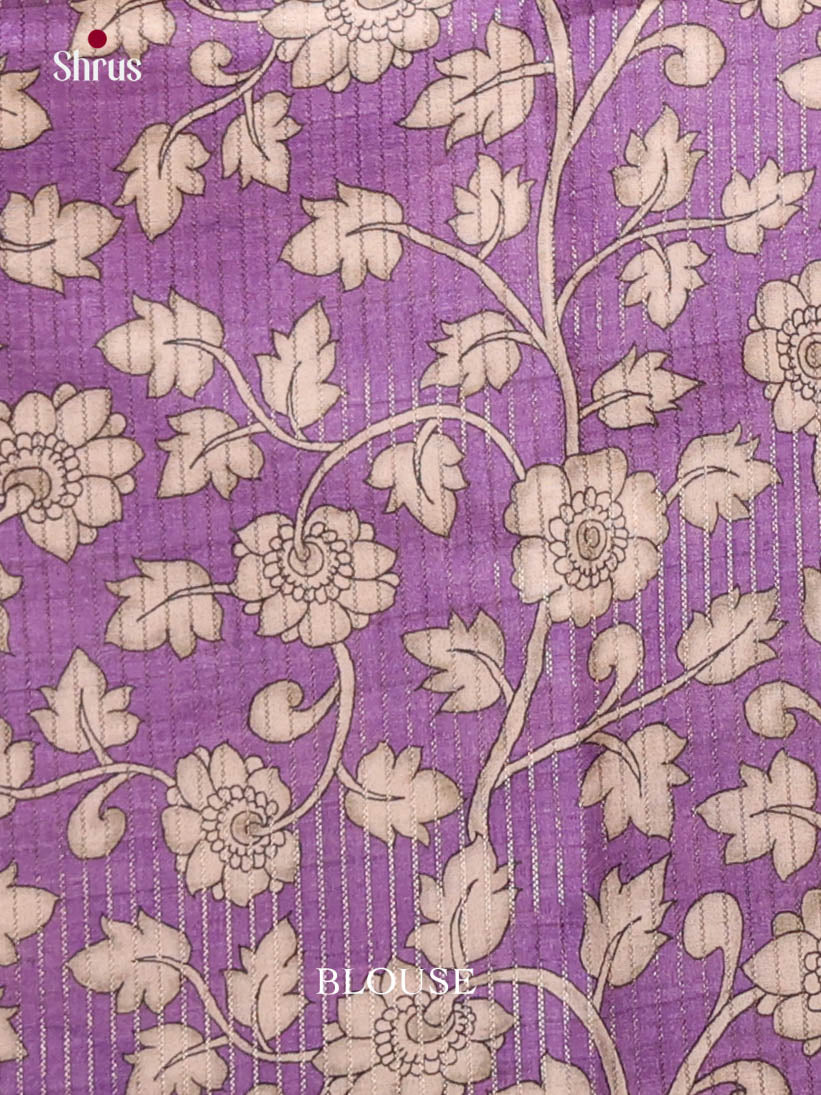 Cream & Purple- Semi Tussar Saree - Shop on Shrus.com