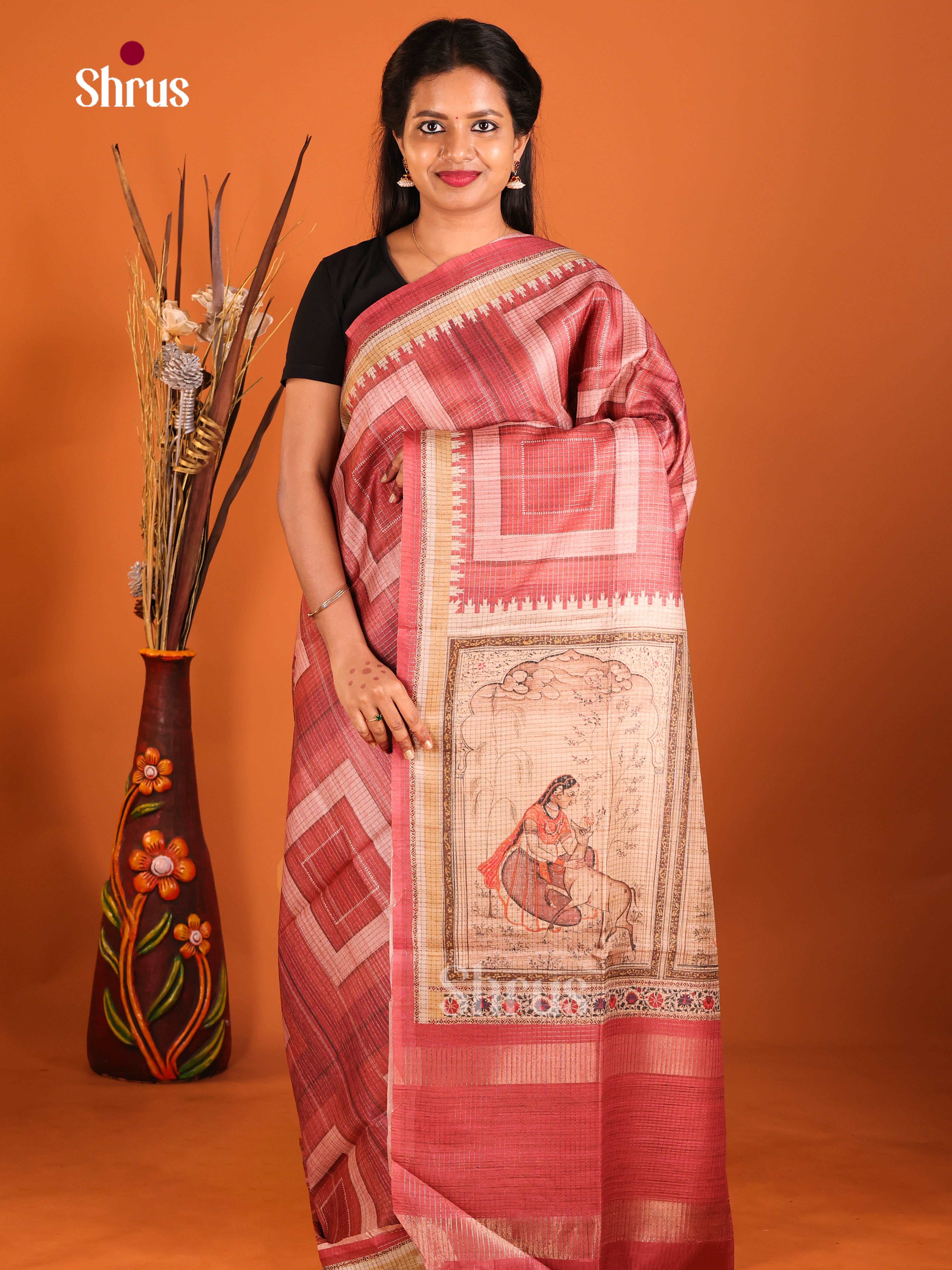 Red & Beige - Semi Tussar Saree - Shop on Shrus.com
