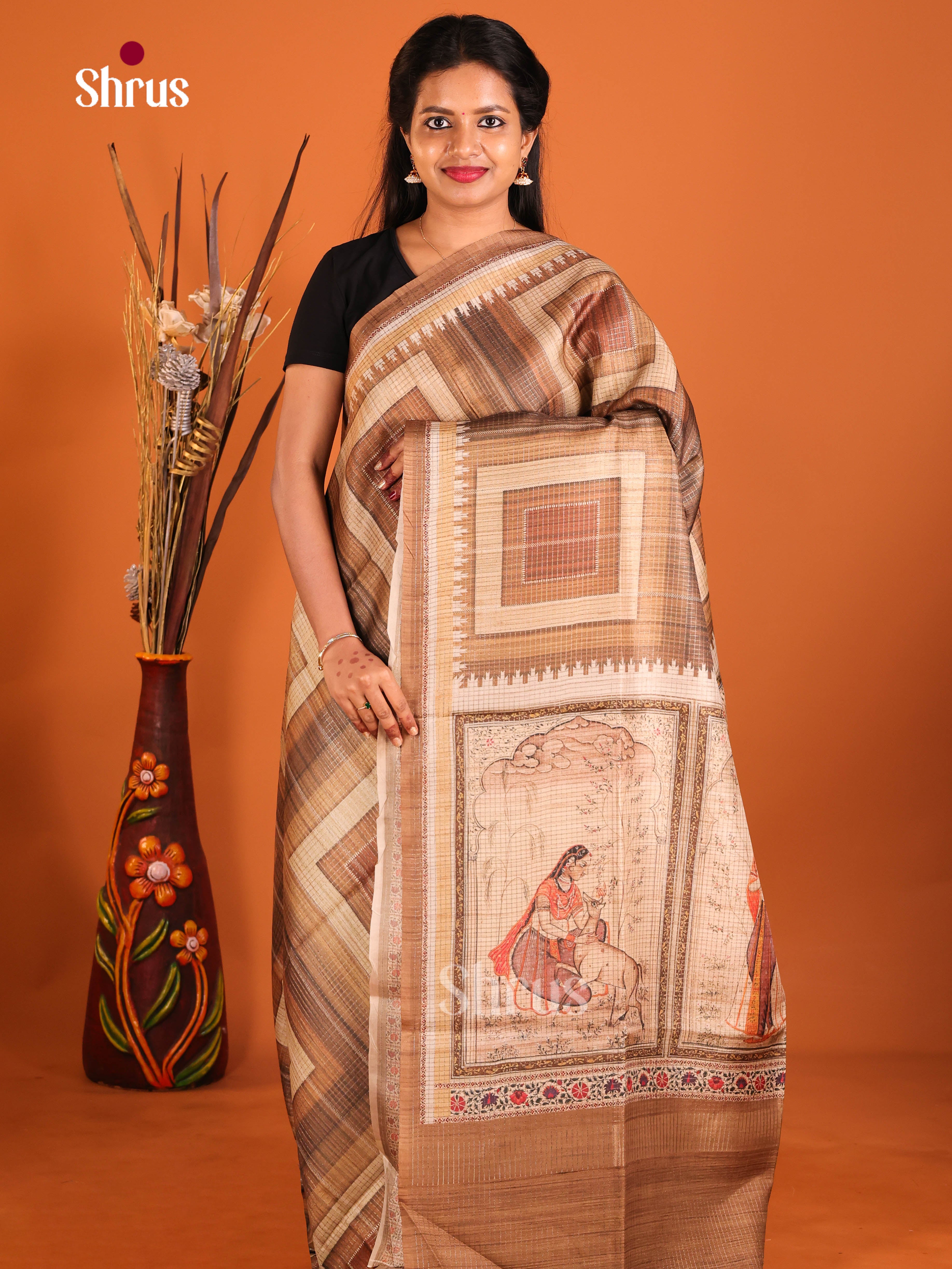 Brown & Beige - Semi Tussar Saree