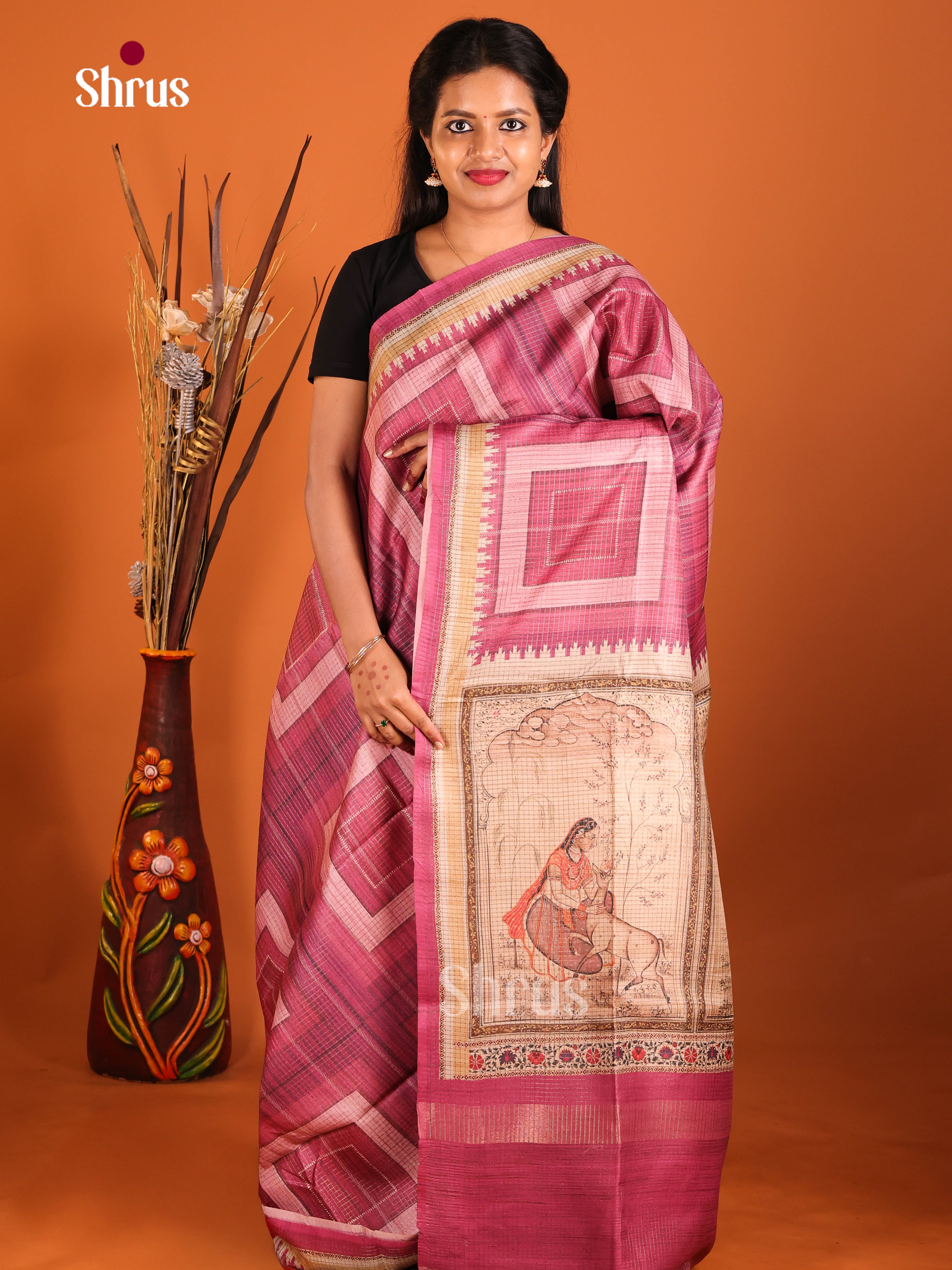 Majenta & Cream - Semi Tussar Saree - Shop on Shrus.com