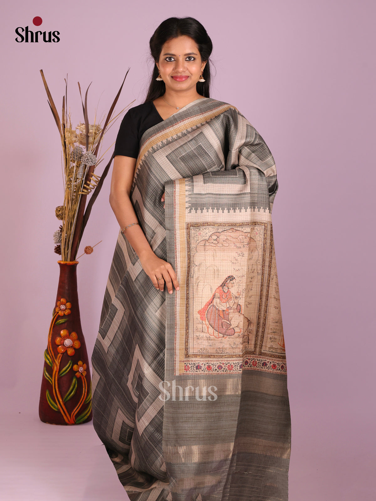 Grey & Cream - Semi Tussar Saree