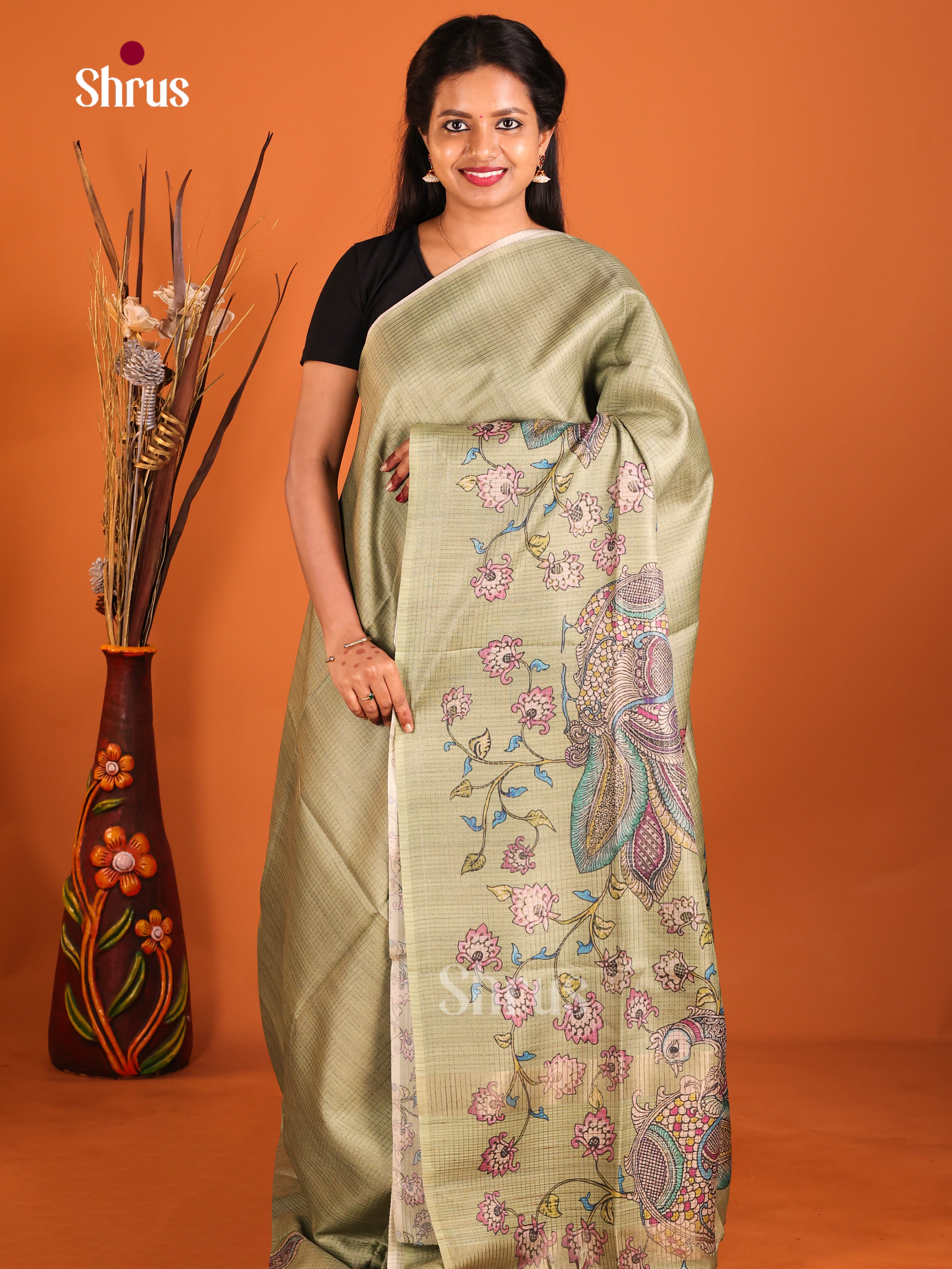 Pastel green - Semi Tussar Saree - Shop on Shrus.com