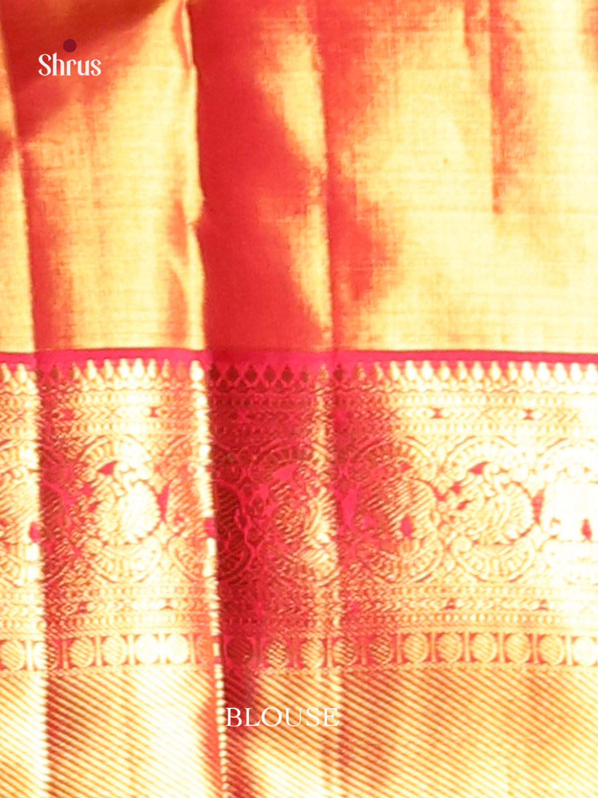 Radiant Orange Kanchipuram Saree with Golden Brocade Weave & Red Zari Border 2