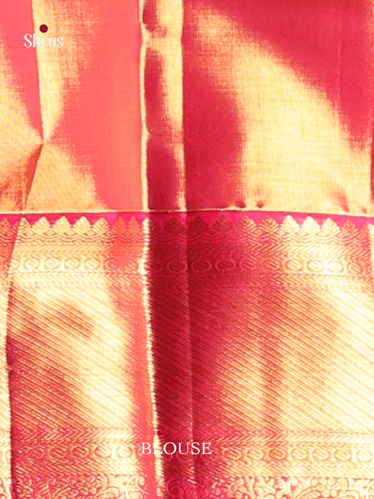 Pretty Pink Kanjivaram silk Saree with Rich Golden brocade & Red Zari Border 2