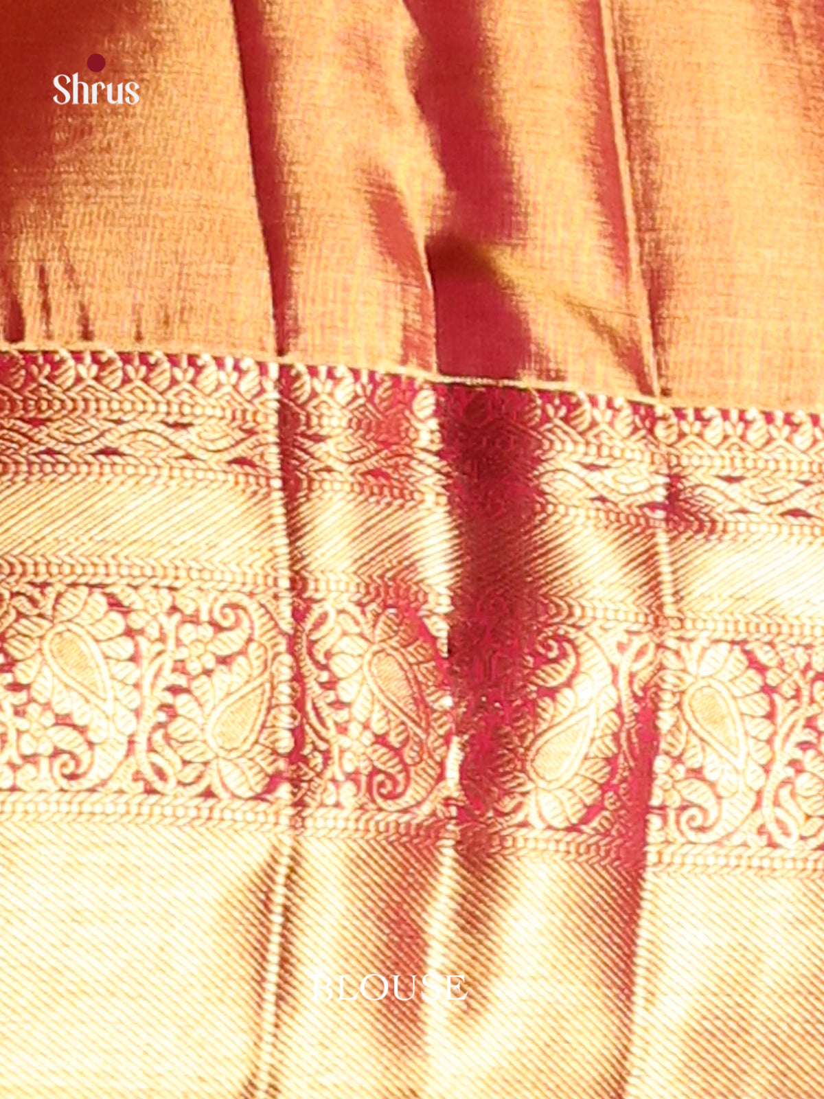 Grand Peach Kanchipuram silk Saree woven with rich Zari Brocade & red zari border -2
