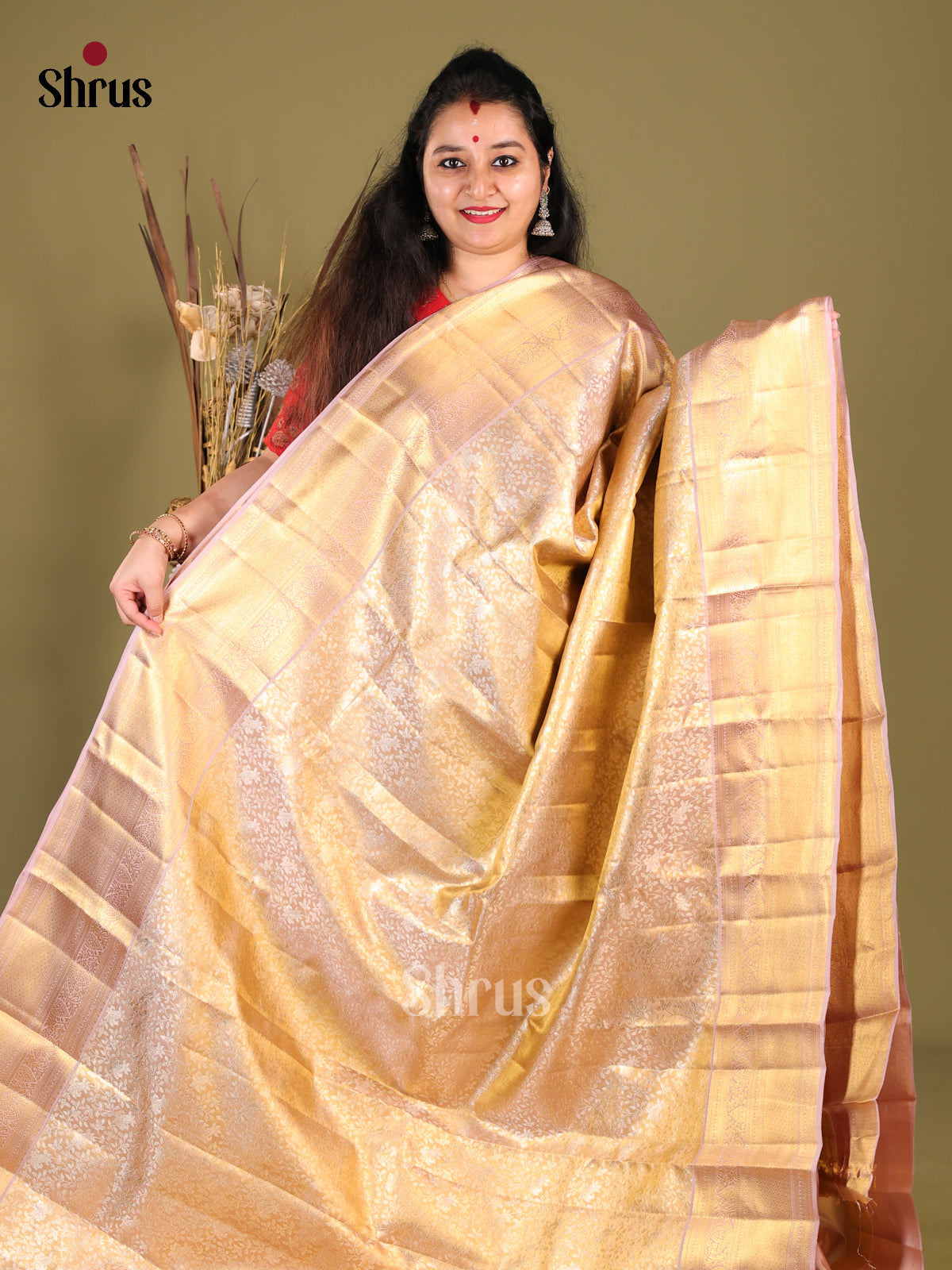 full golden Kanchipuram silk Saree -1