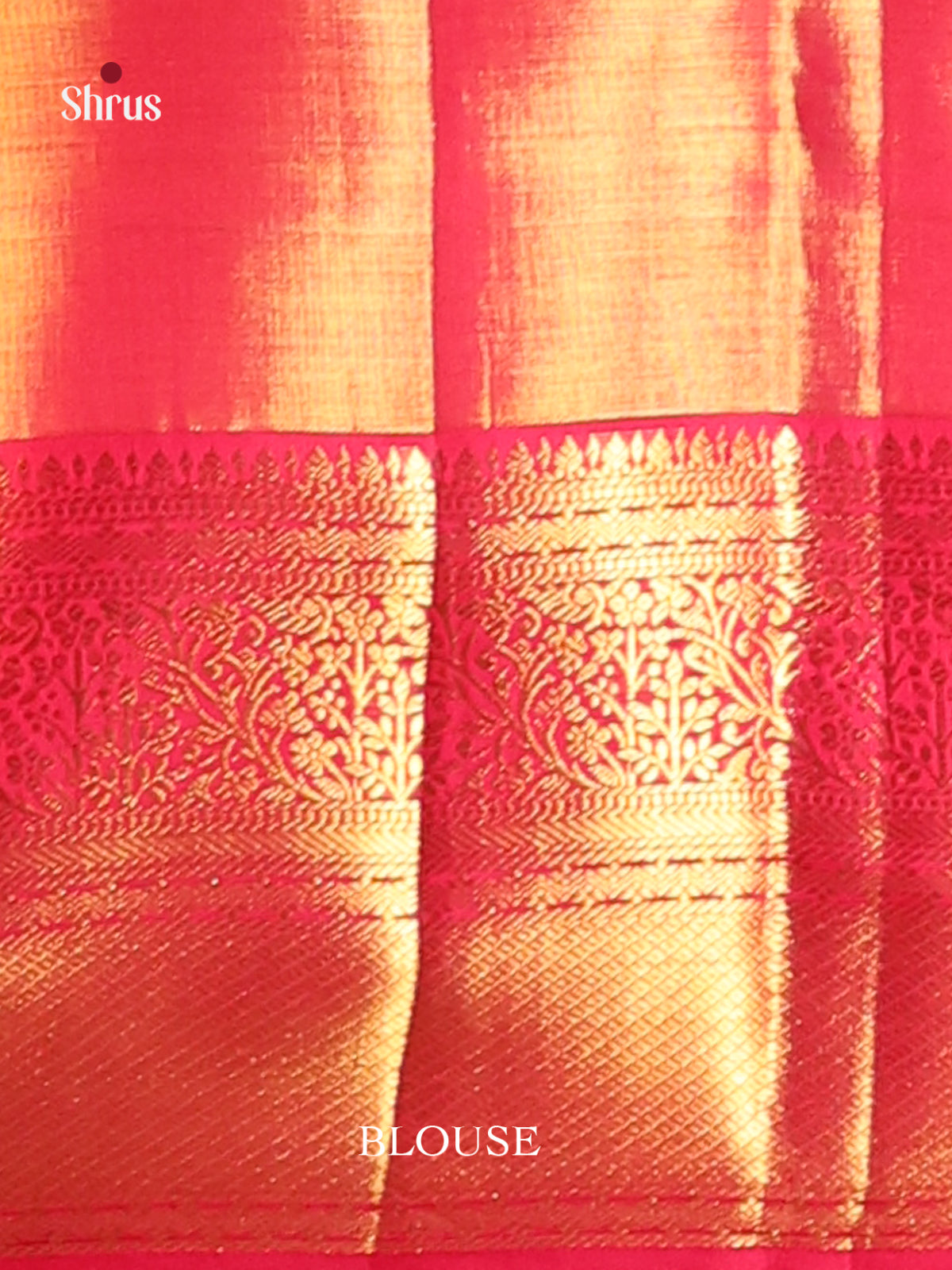 Stunning Orange Kanchipuram silk Saree with floral nestling brocade & Red Zari Border -2