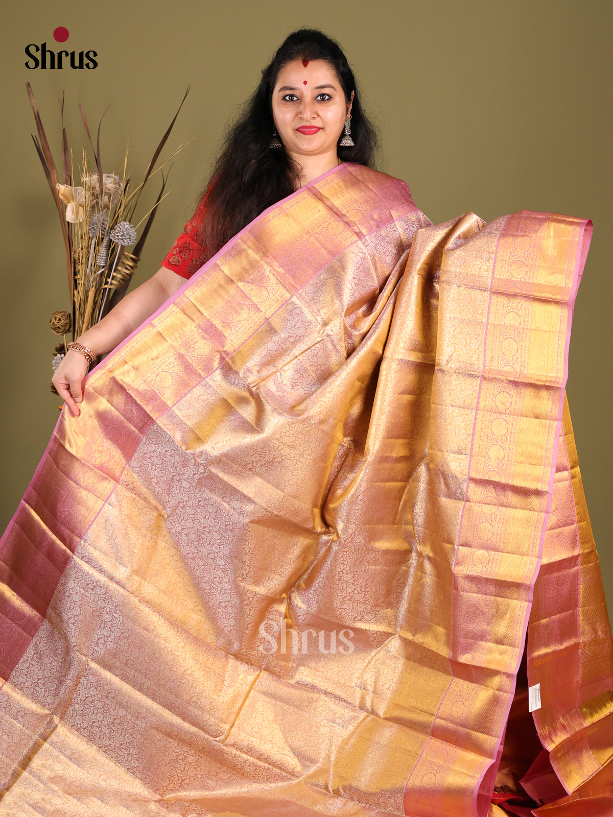 Stunning Lavender Kanchipuram Saree with Zari Floral Brocade - Shop on Shrus.com