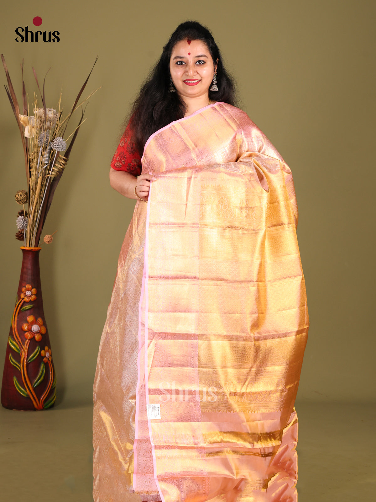 Lavender Single Tone Kanchipuram silk Saree with zari brocade - Shop on Shrus.com