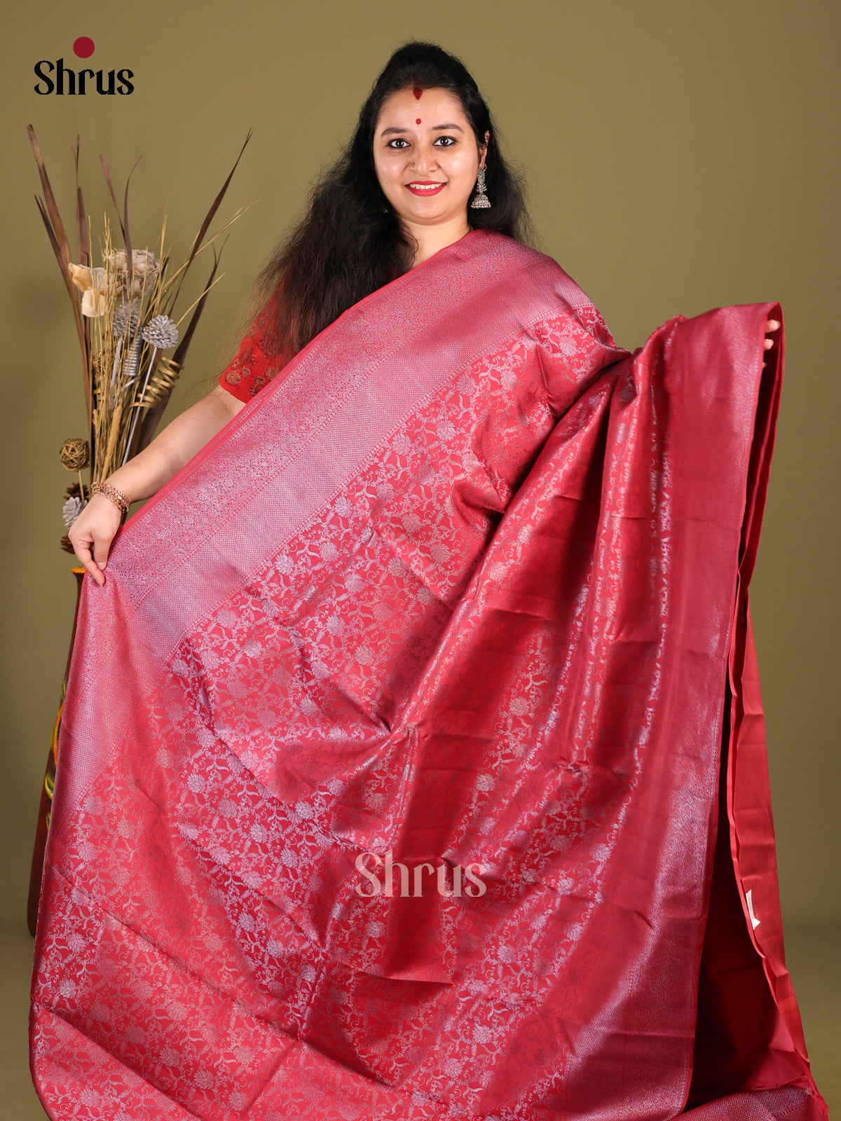 Classic Maroon Kanjivaram silk Saree with Beautiful Silver zari floral brocade
