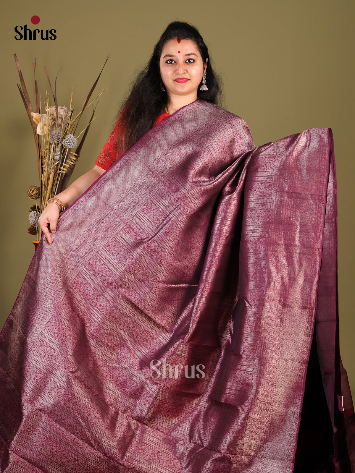 Opulent Maroon Kanchipuram silk Saree with rich zari Brocade Pattern -1