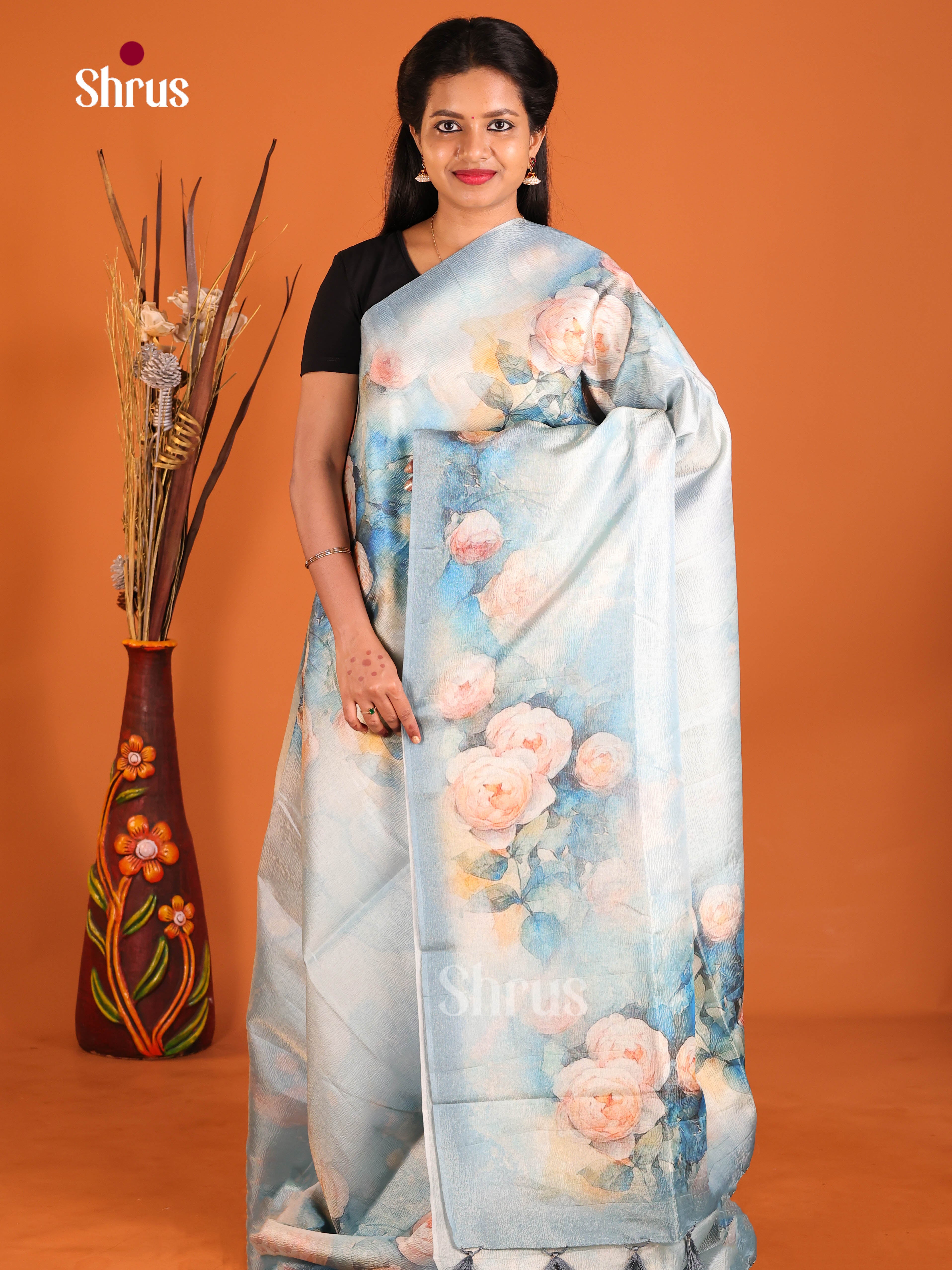 Blue - Bamboo silk Saree