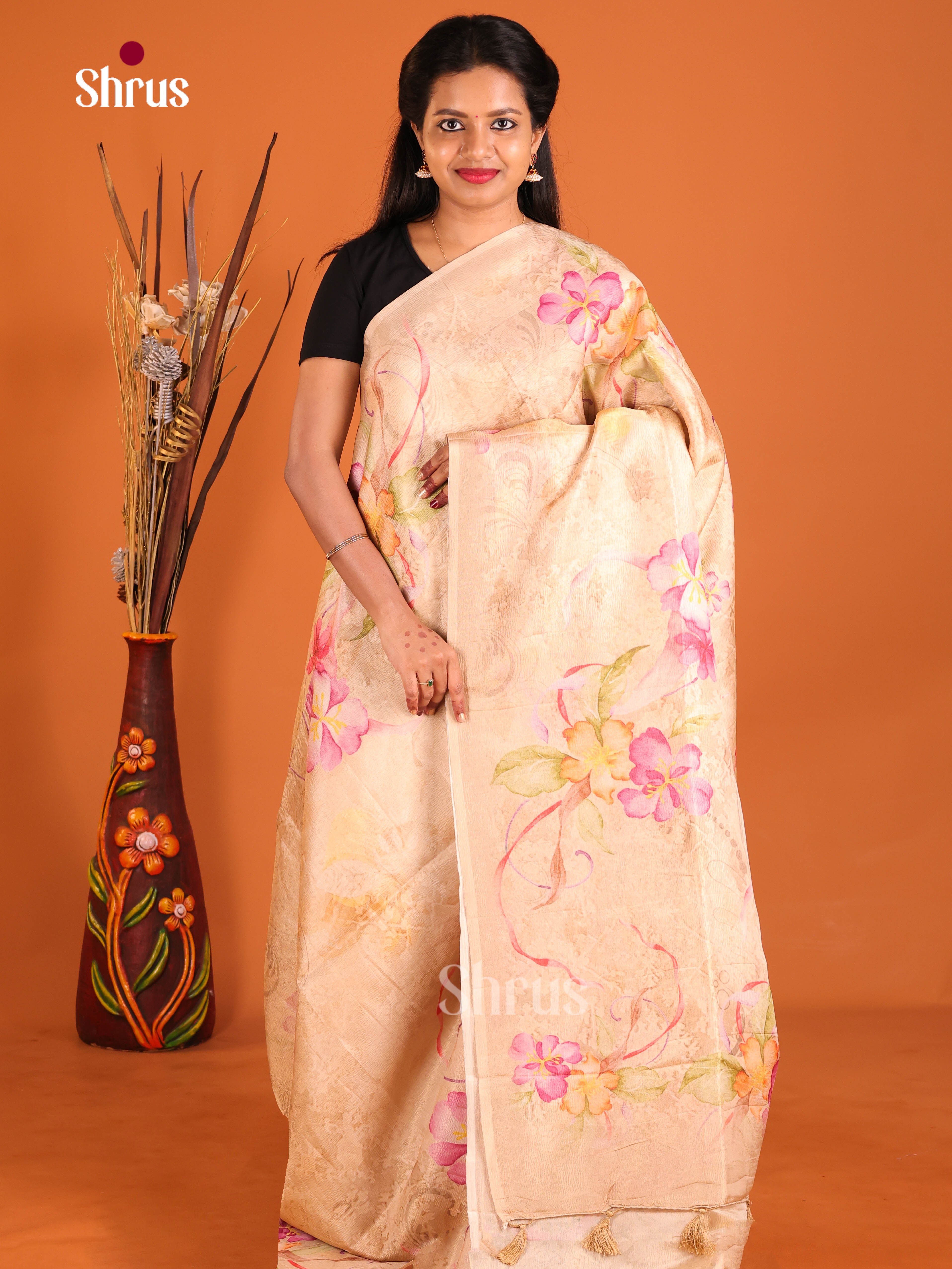 Light Brown - Bamboo silk Saree