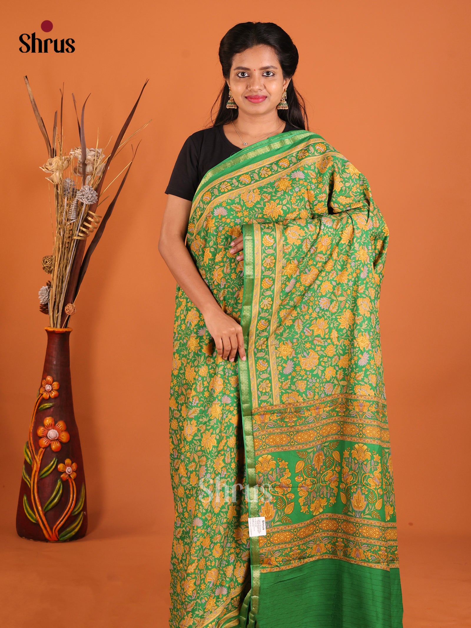 DHS25179 - Printed Silk Saree - Shop on Shrus.com