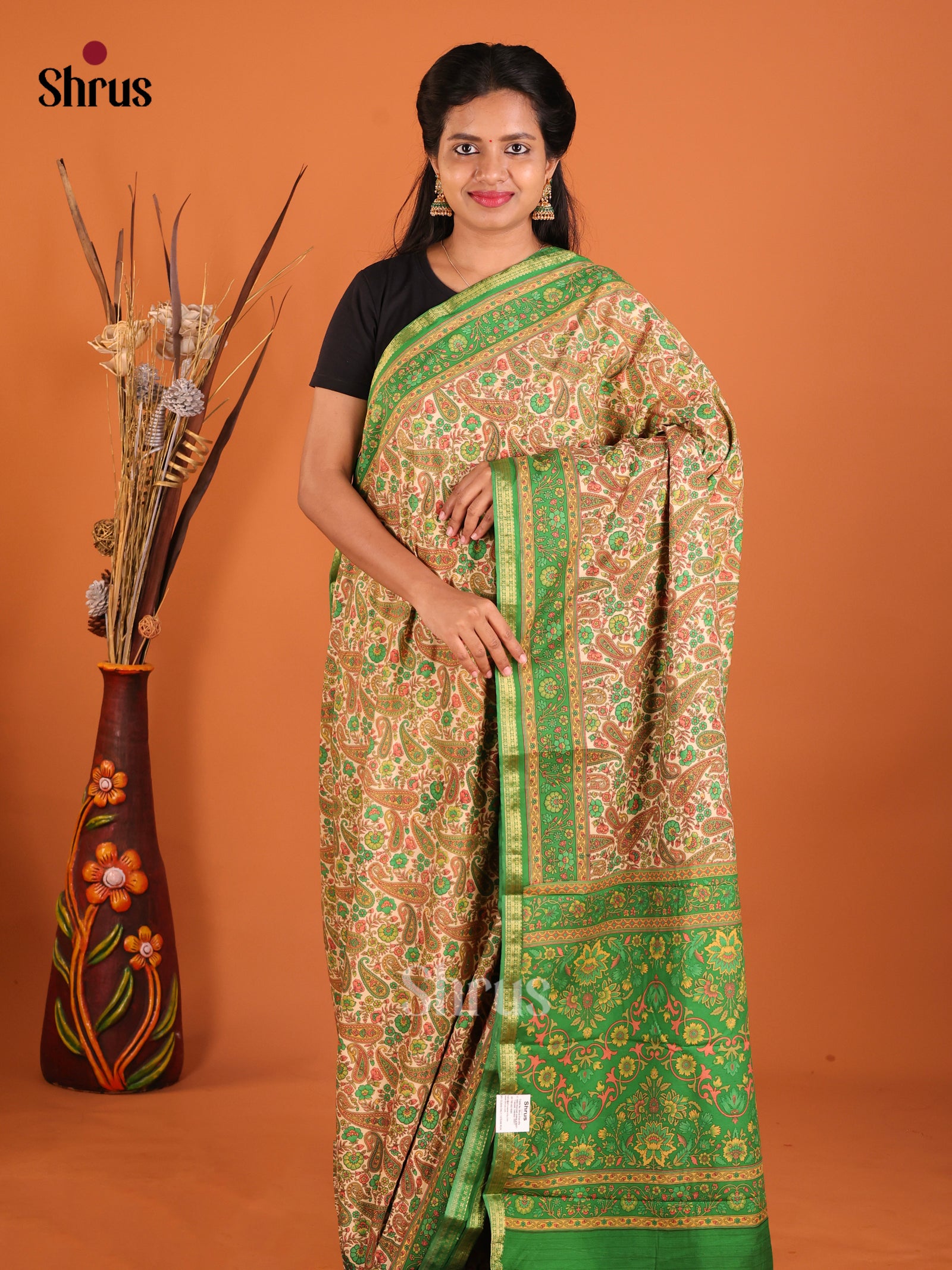 DHS25184 - Printed Silk Saree - Shop on Shrus.com
