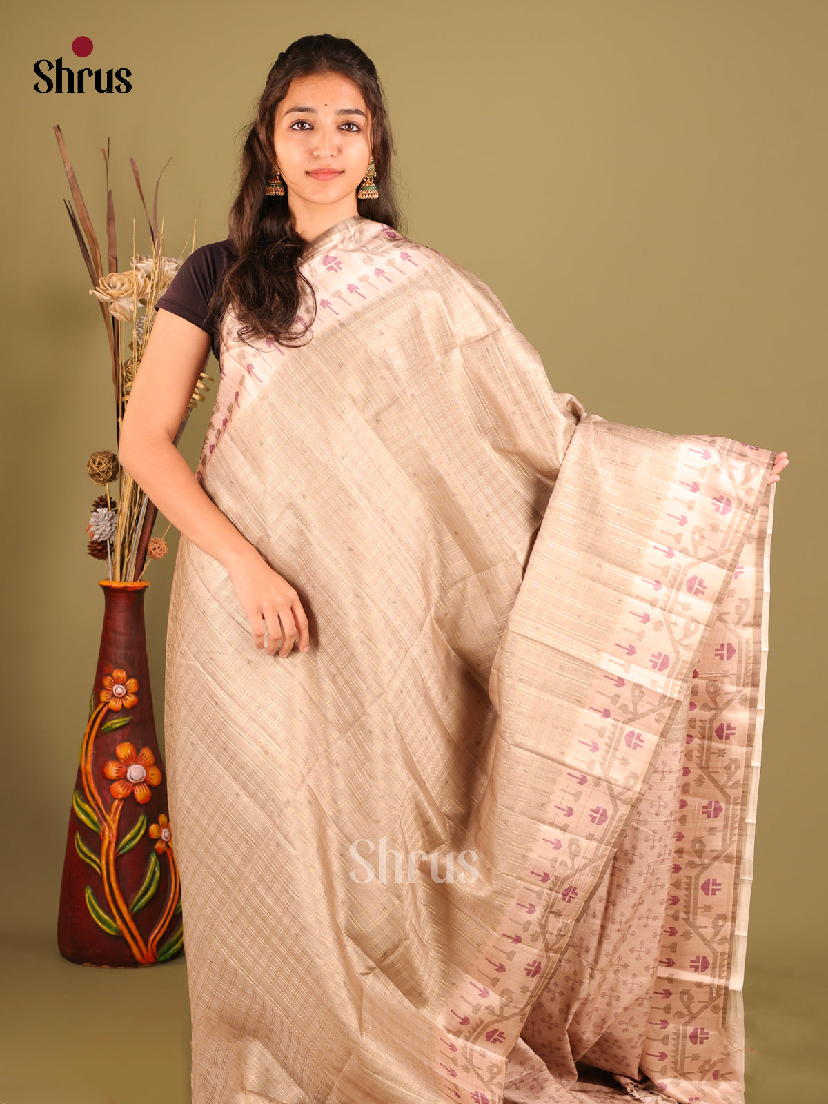 Cream - Moonga Silk Saree