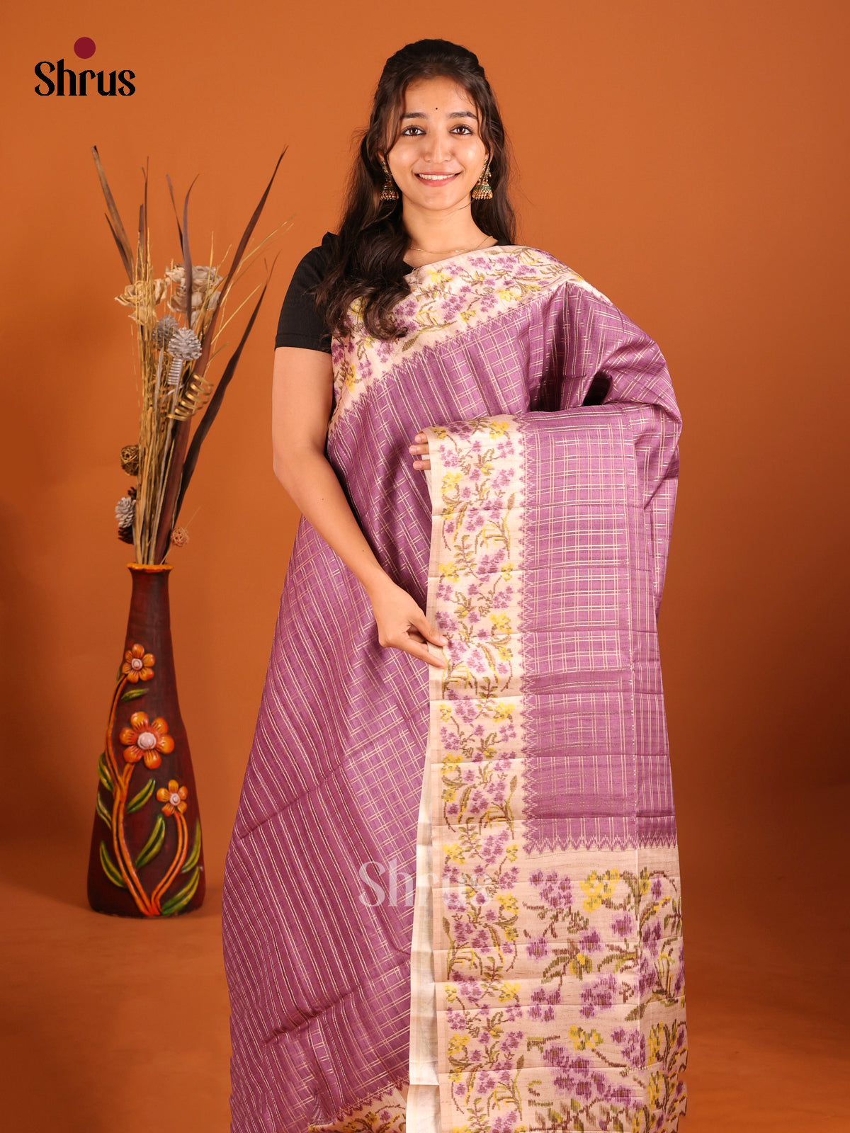 Purple & Cream- Moonga Silk Saree