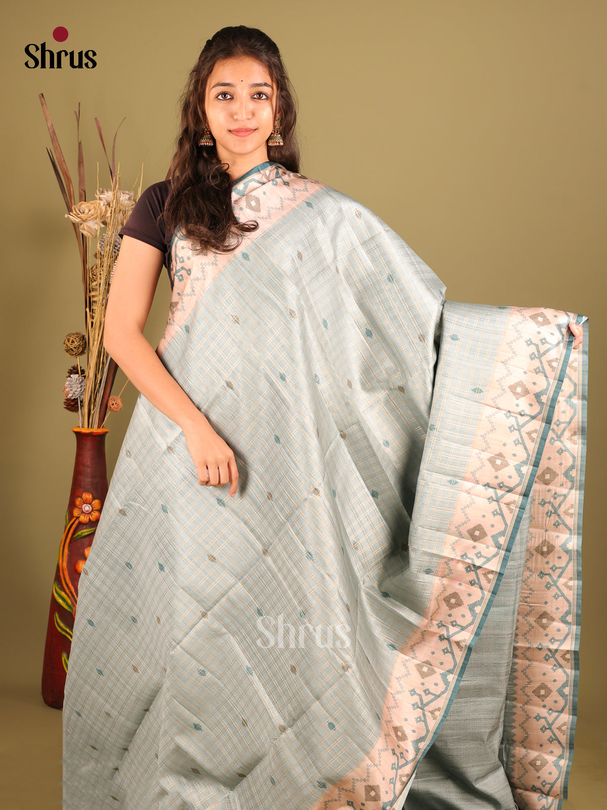 Blue & Cream - Moonga Silk Saree