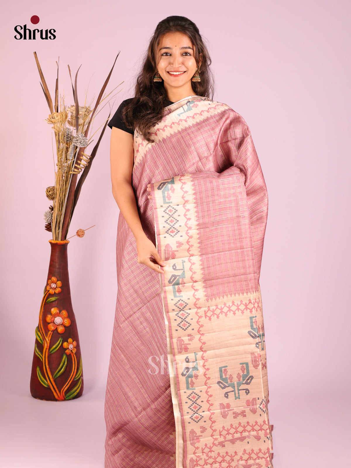 Pink & Cream- Moonga Silk Saree