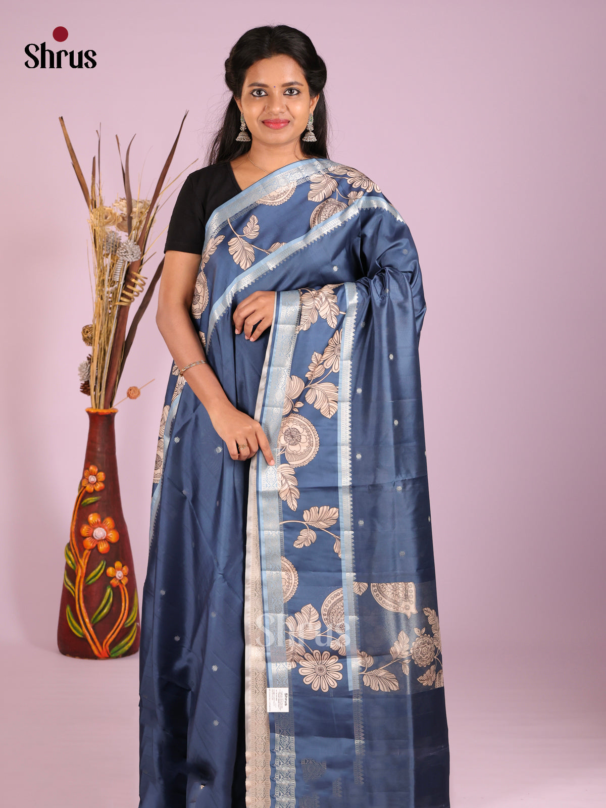 Blue - Moonga Silk Saree