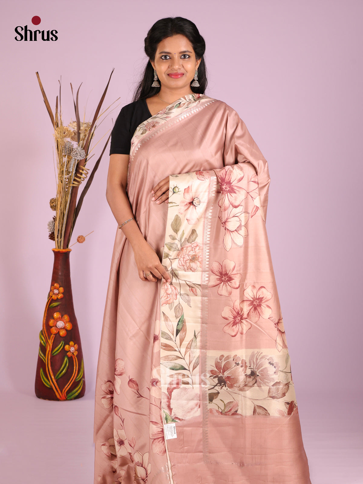 Dusty Brown & Cream- Moonga Silk Saree