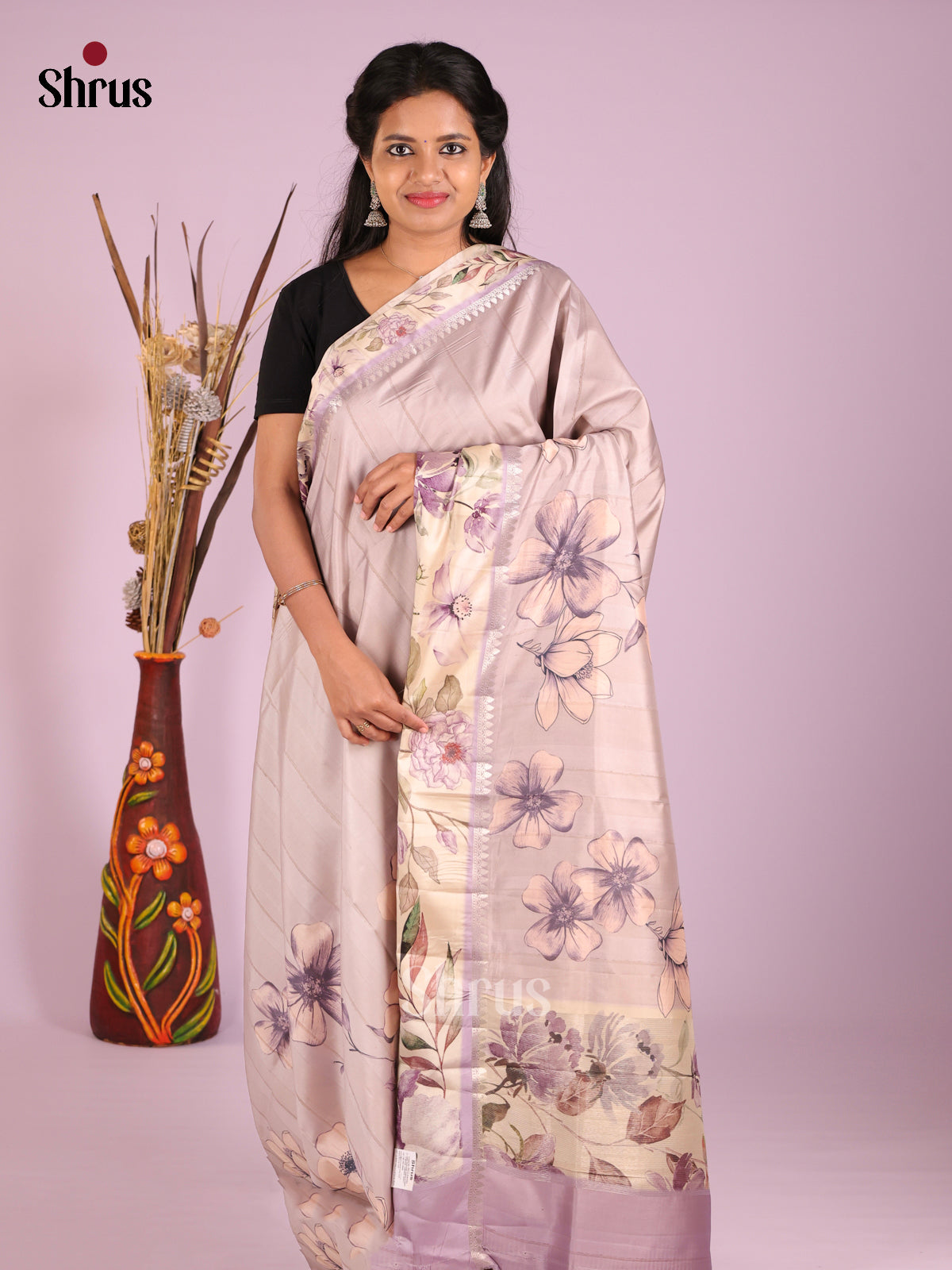 Grey & Purple - Moonga Silk Saree