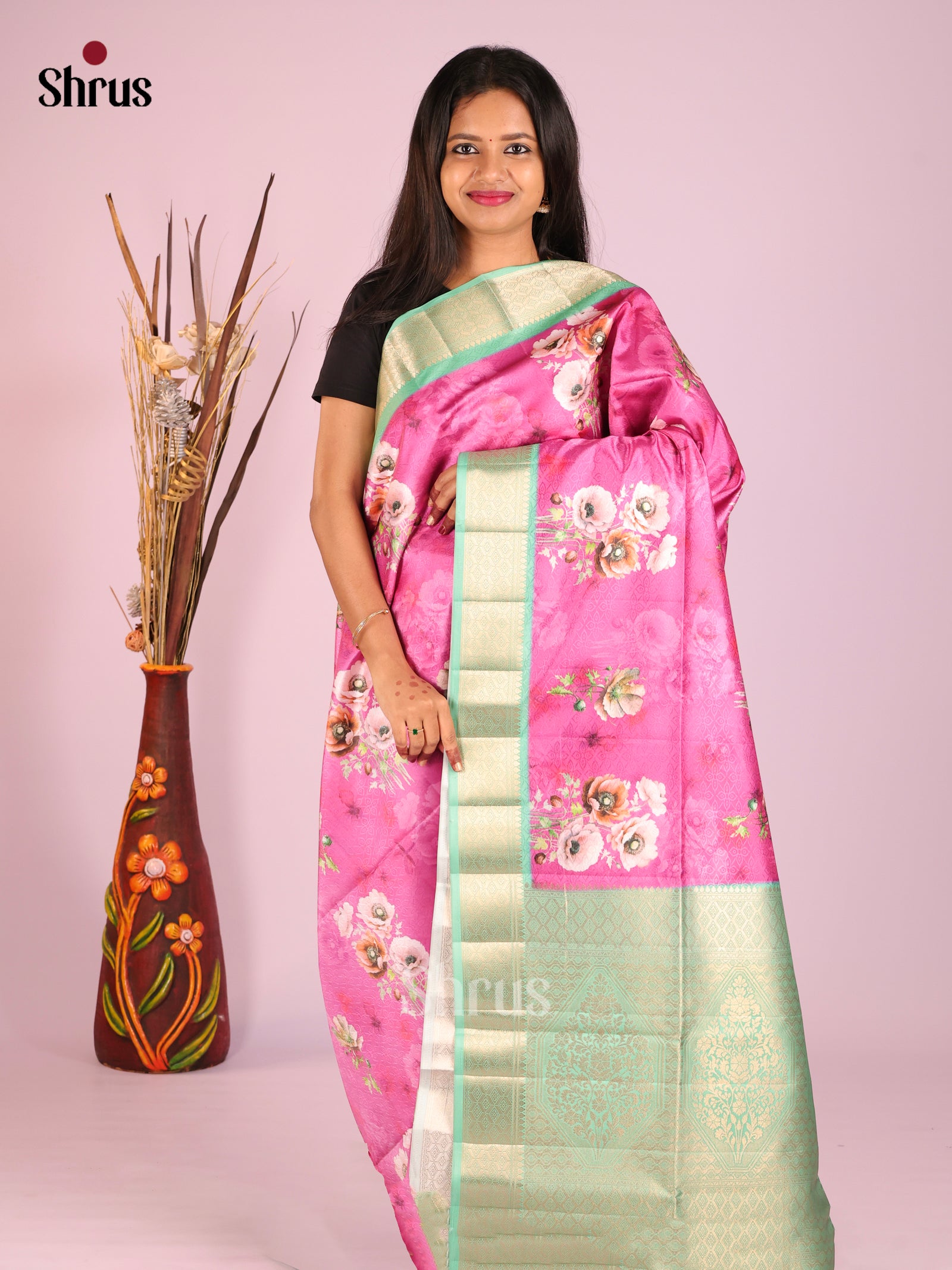 DHS25420 - Printed Semi Tussar Saree