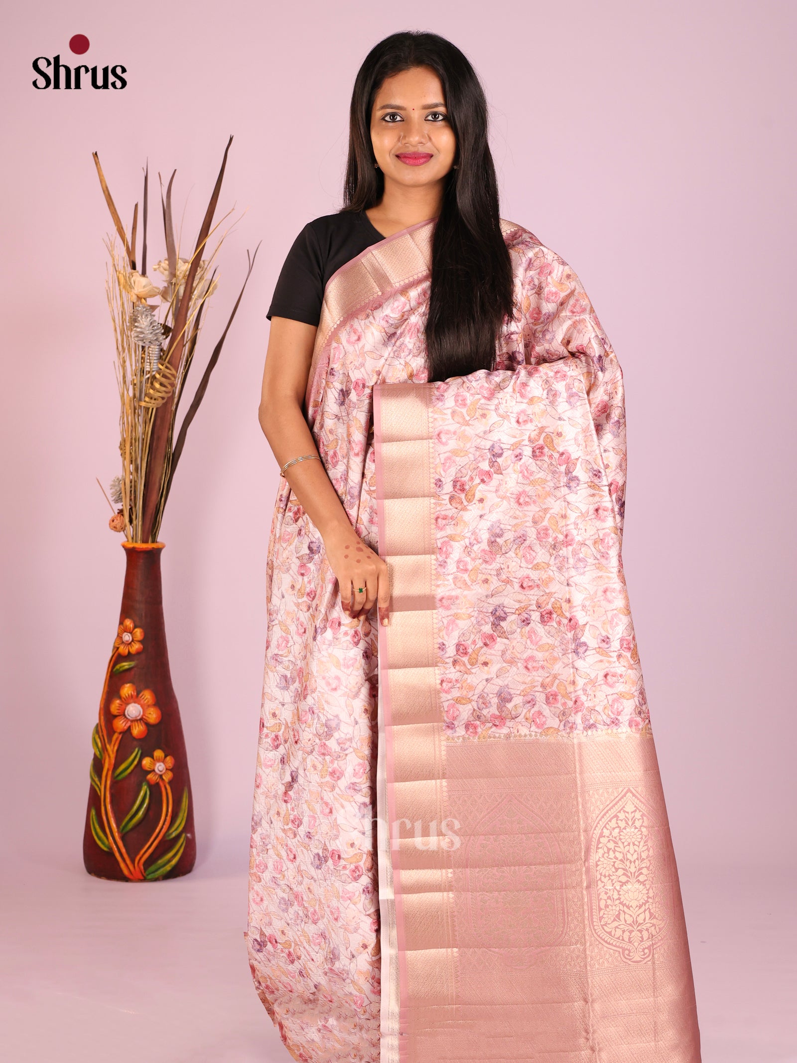 DHS25422 - Printed Semi Tussar Saree - Shop on Shrus.com