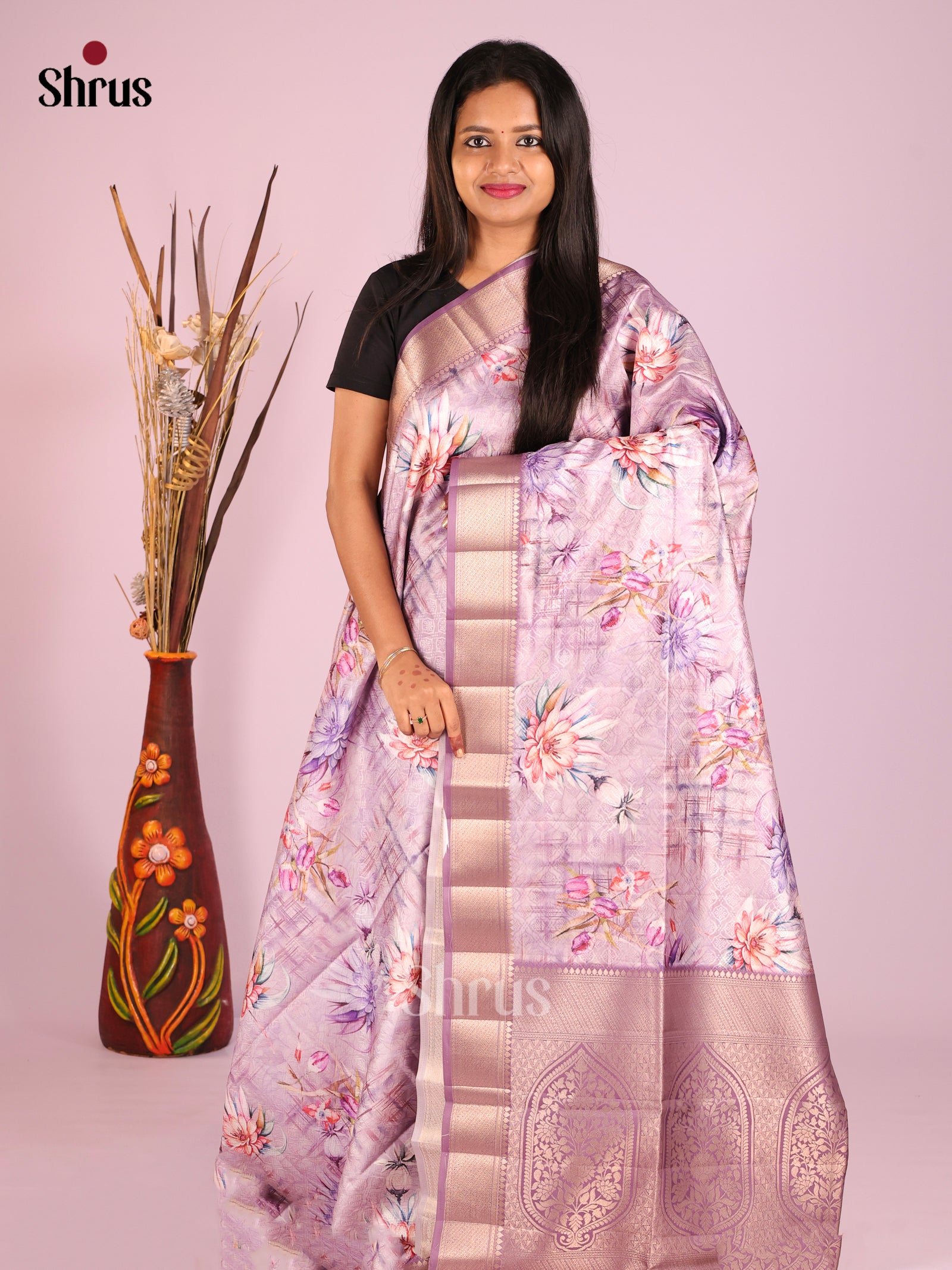DHS25425 - Printed Semi Tussar Saree