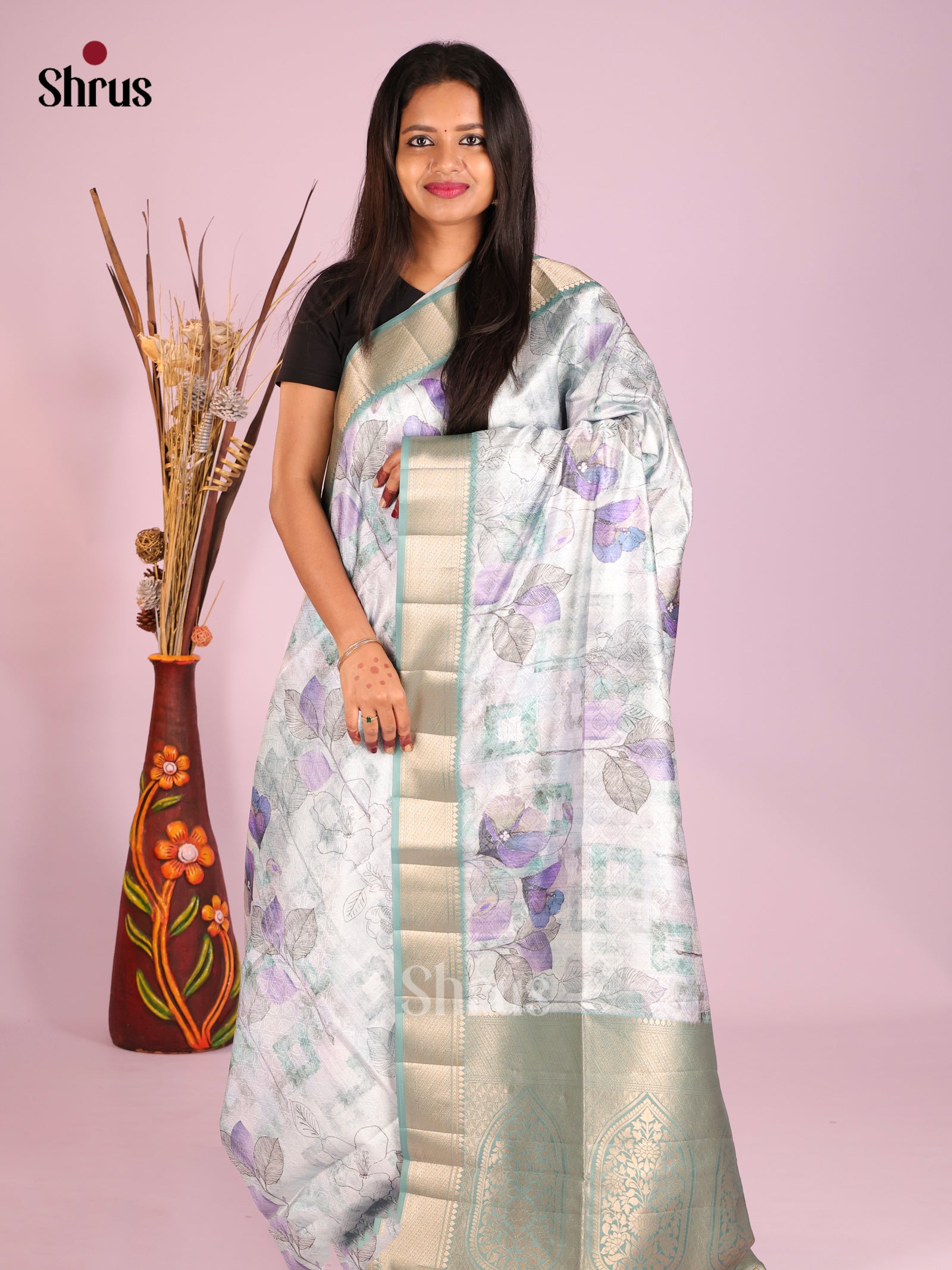 DHS25426 - Printed Semi Tussar Saree - Shop on Shrus.com