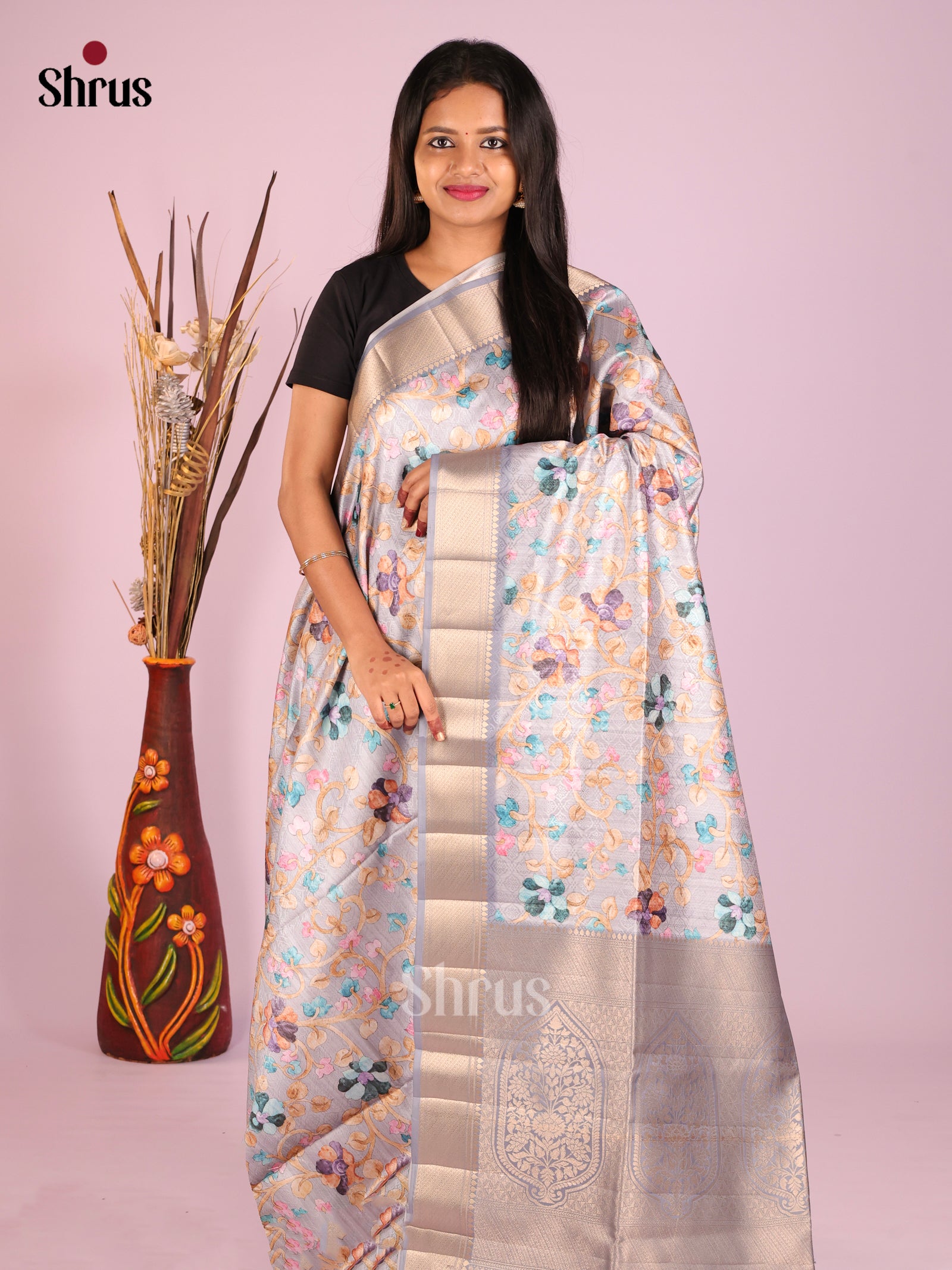 DHS25429 - Printed Semi Tussar Saree