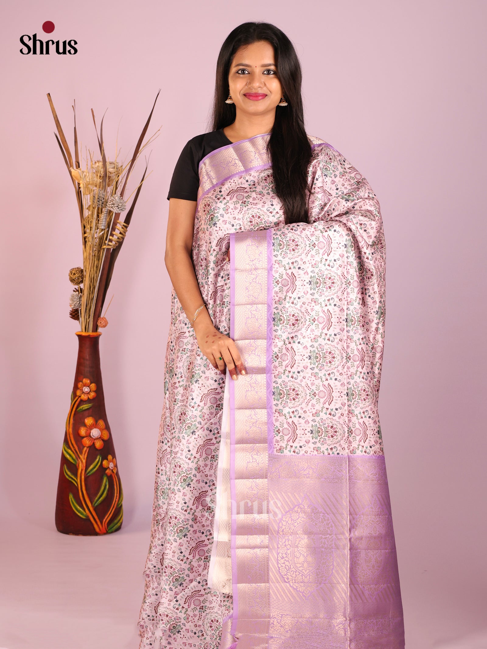 DHS25430 - Printed Semi Tussar Saree
