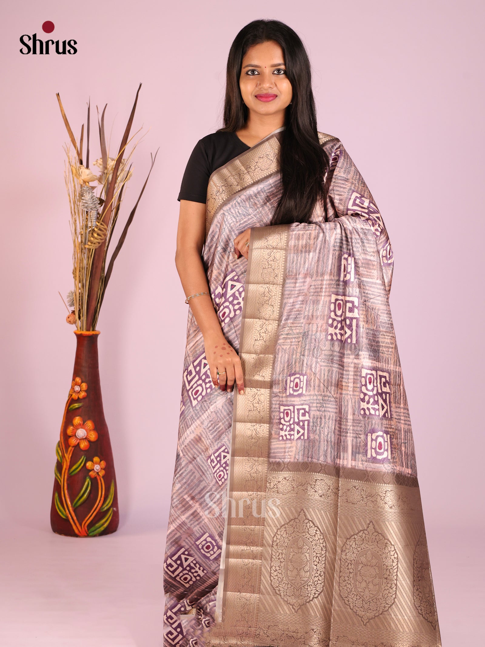 DHS25432 - Printed Semi Tussar Saree - Shop on Shrus.com