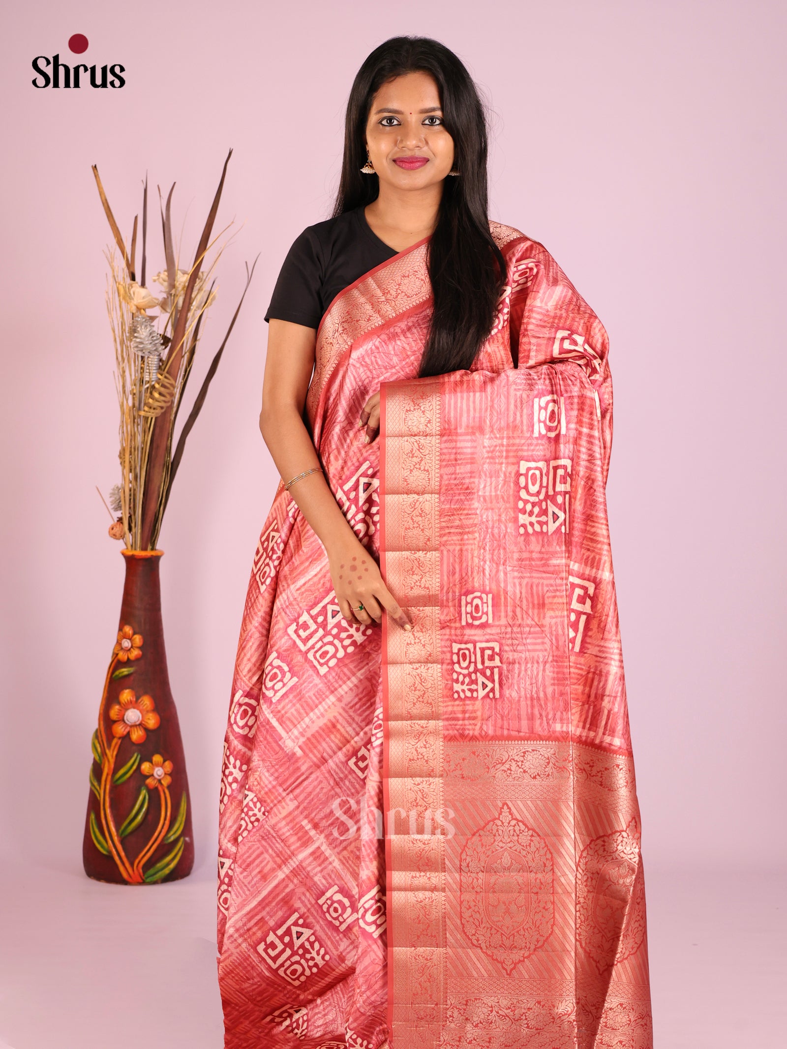 DHS25435 - Printed Semi Tussar Saree