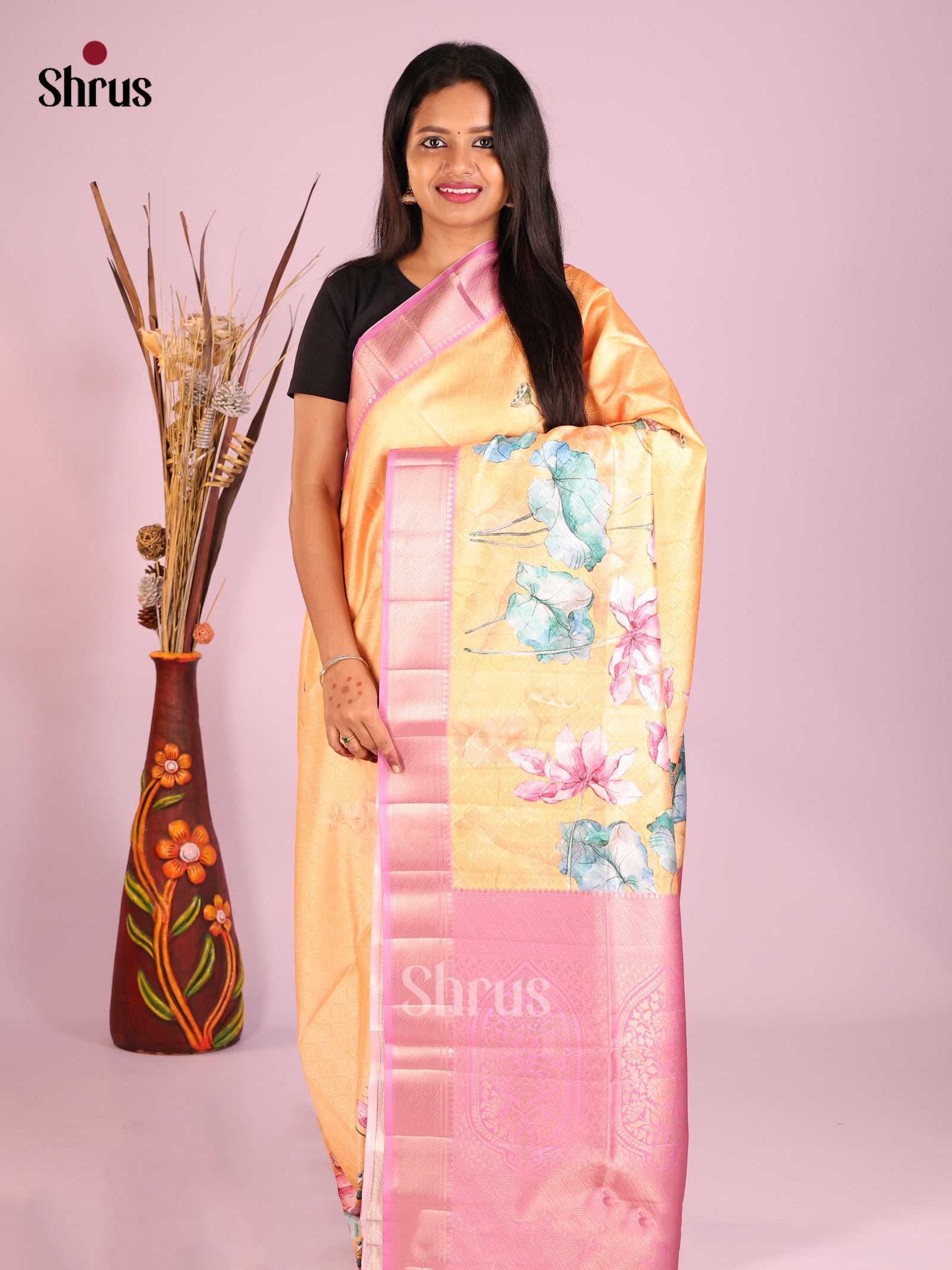 DHS25437 - Printed Semi Tussar Saree