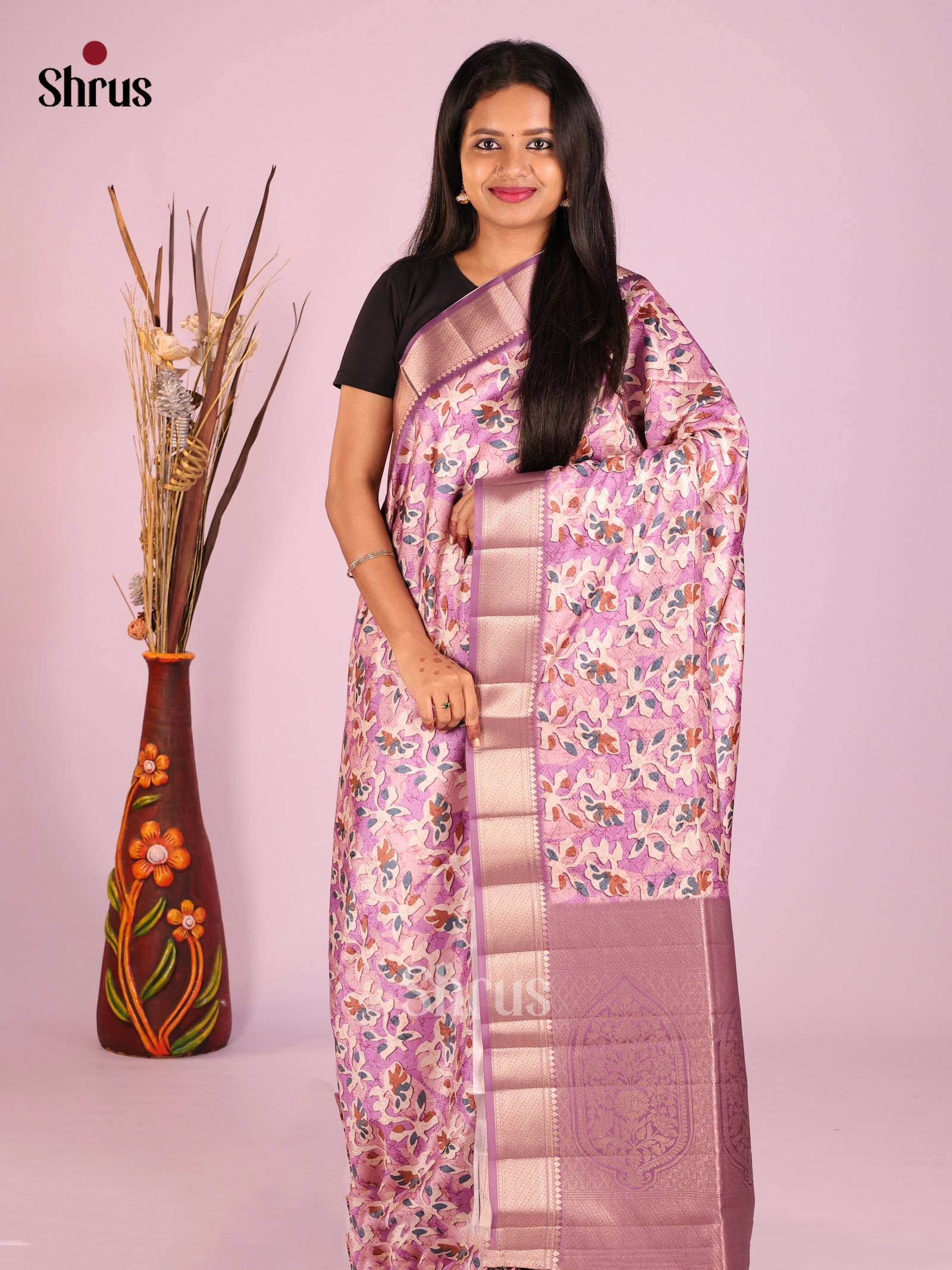 DHS25438 - Printed Semi Tussar Saree - Shop on Shrus.com