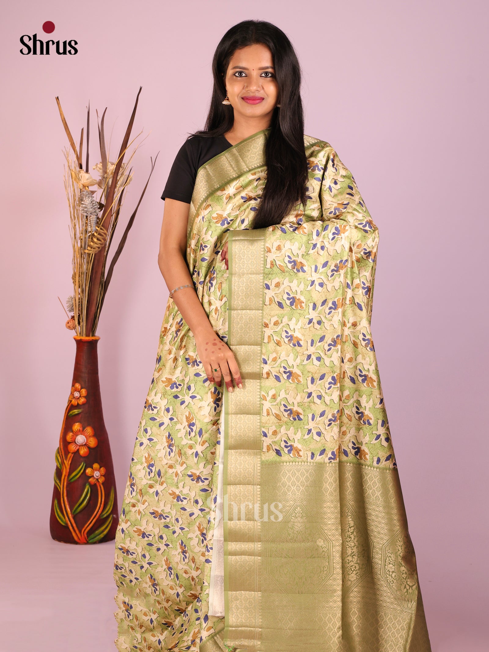 DHS25440 - Printed Semi Tussar Saree