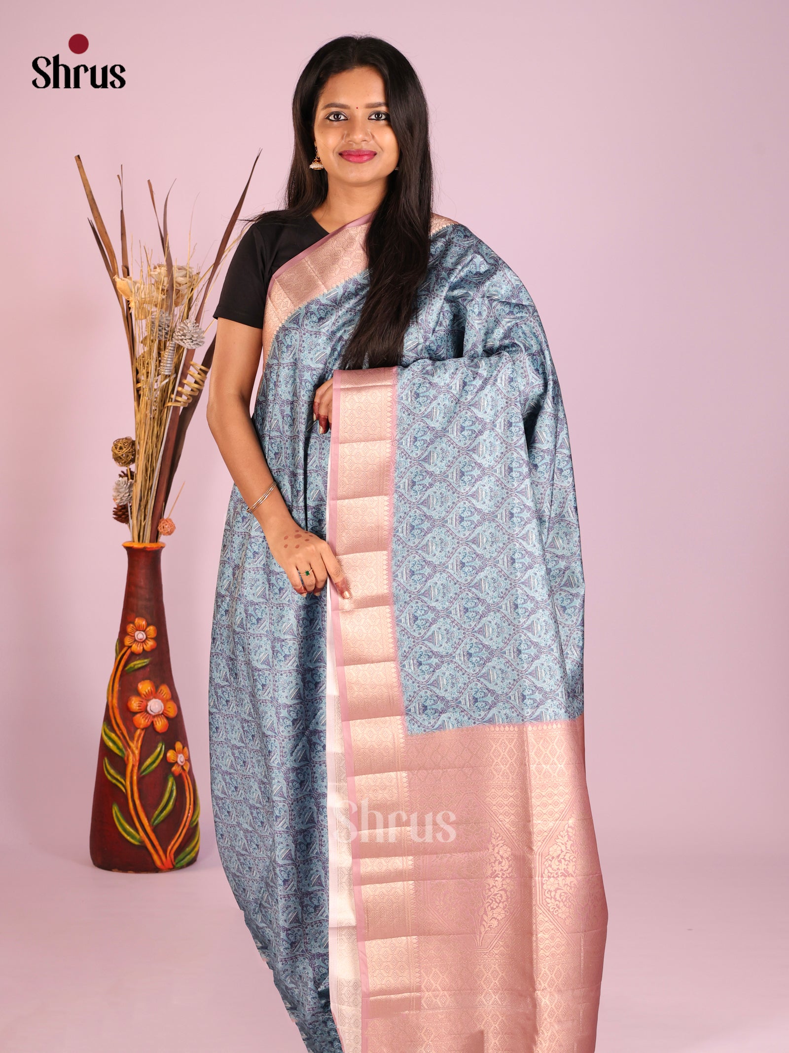 DHS25441 - Printed Semi Tussar Saree