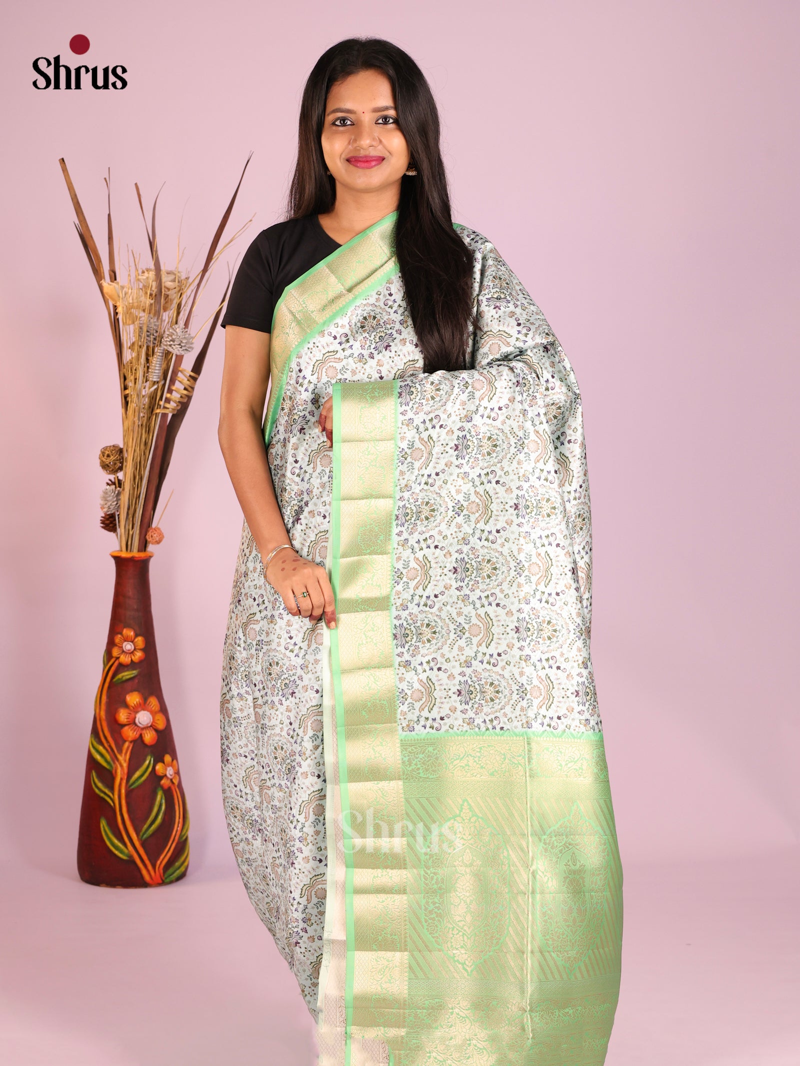 DHS25442 - Printed Semi Tussar Saree - Shop on Shrus.com