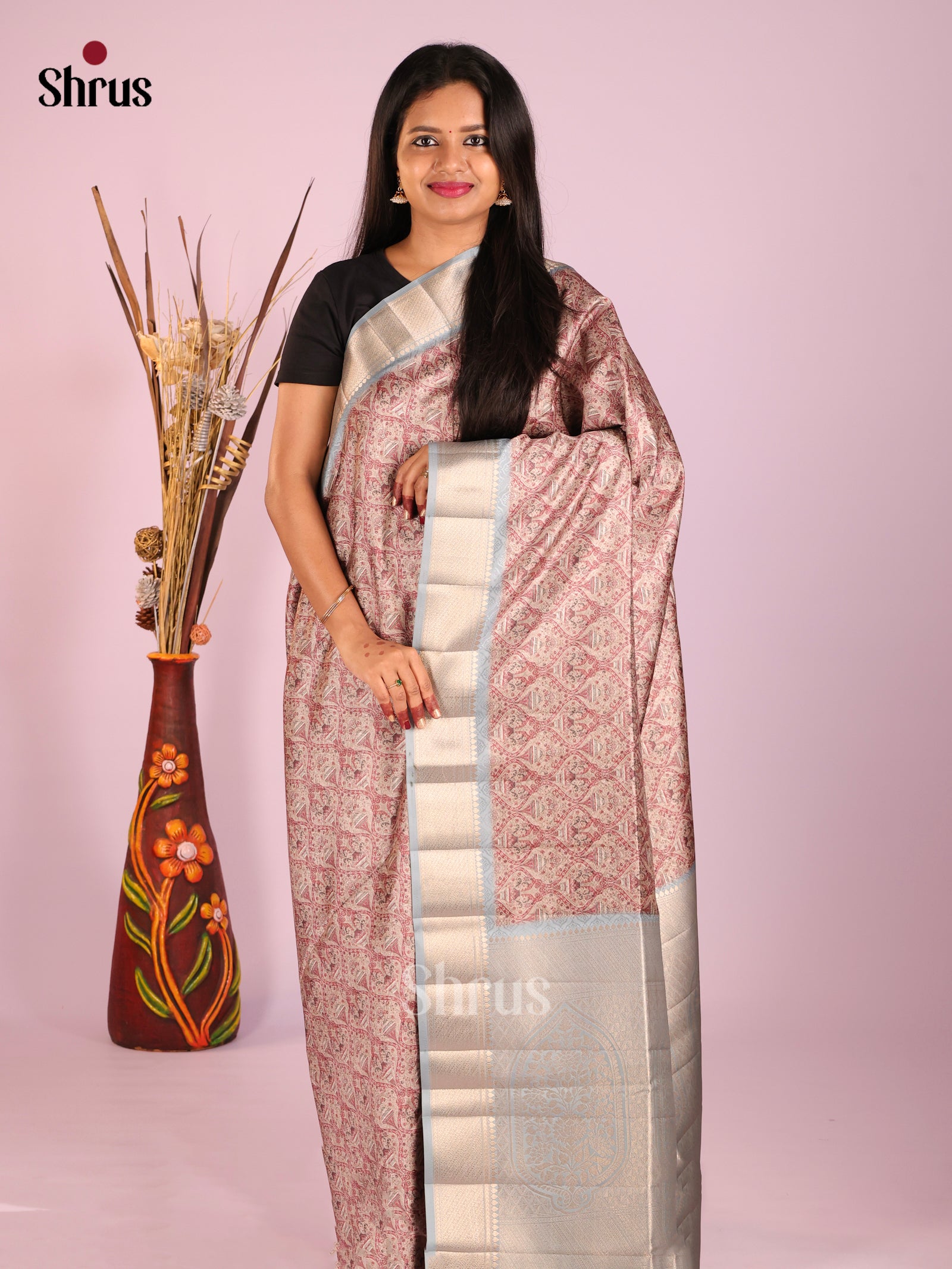 DHS25444 - Printed Semi Tussar Saree