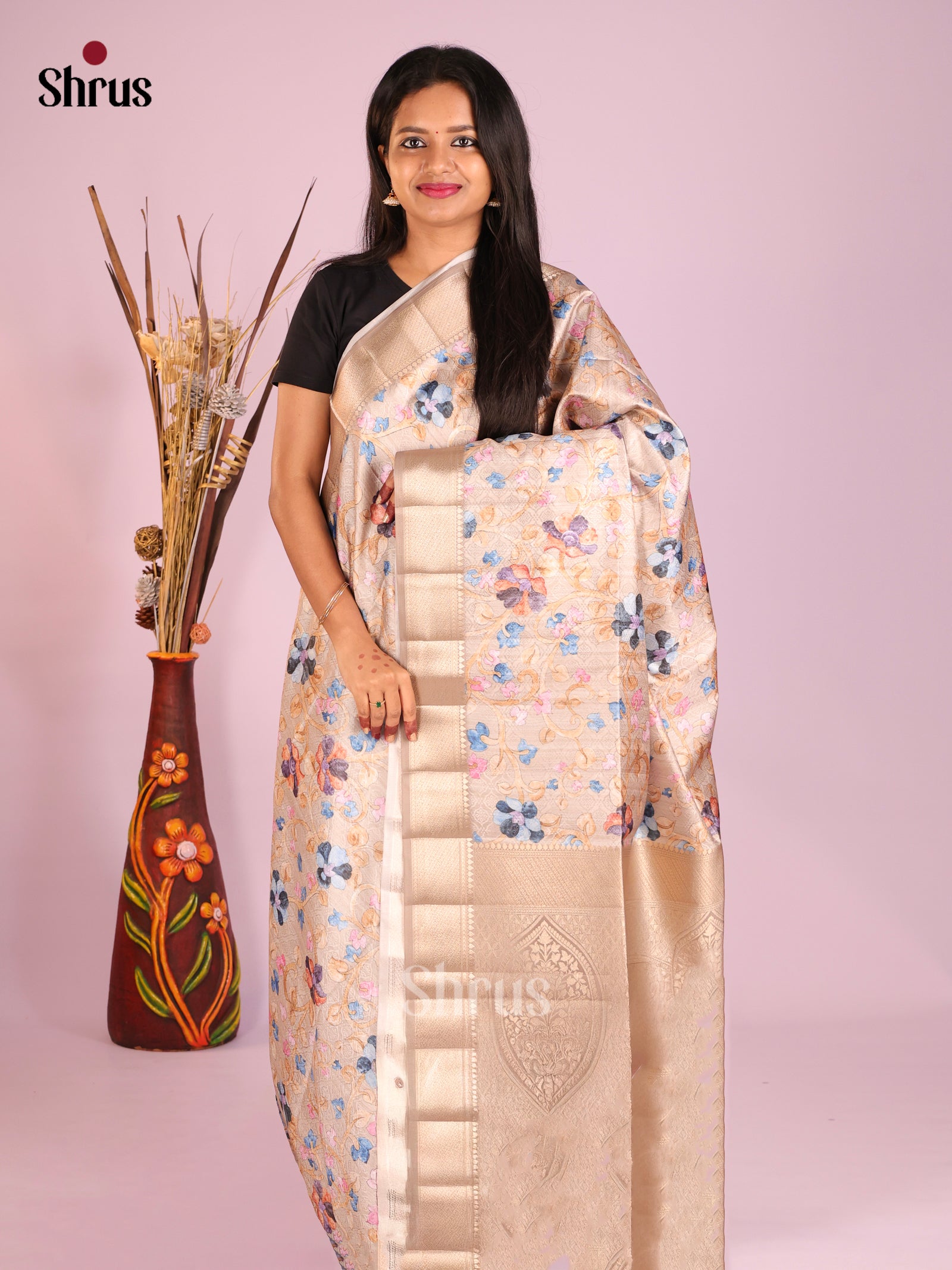 DHS25446 - Printed Semi Tussar Saree - Shop on Shrus.com