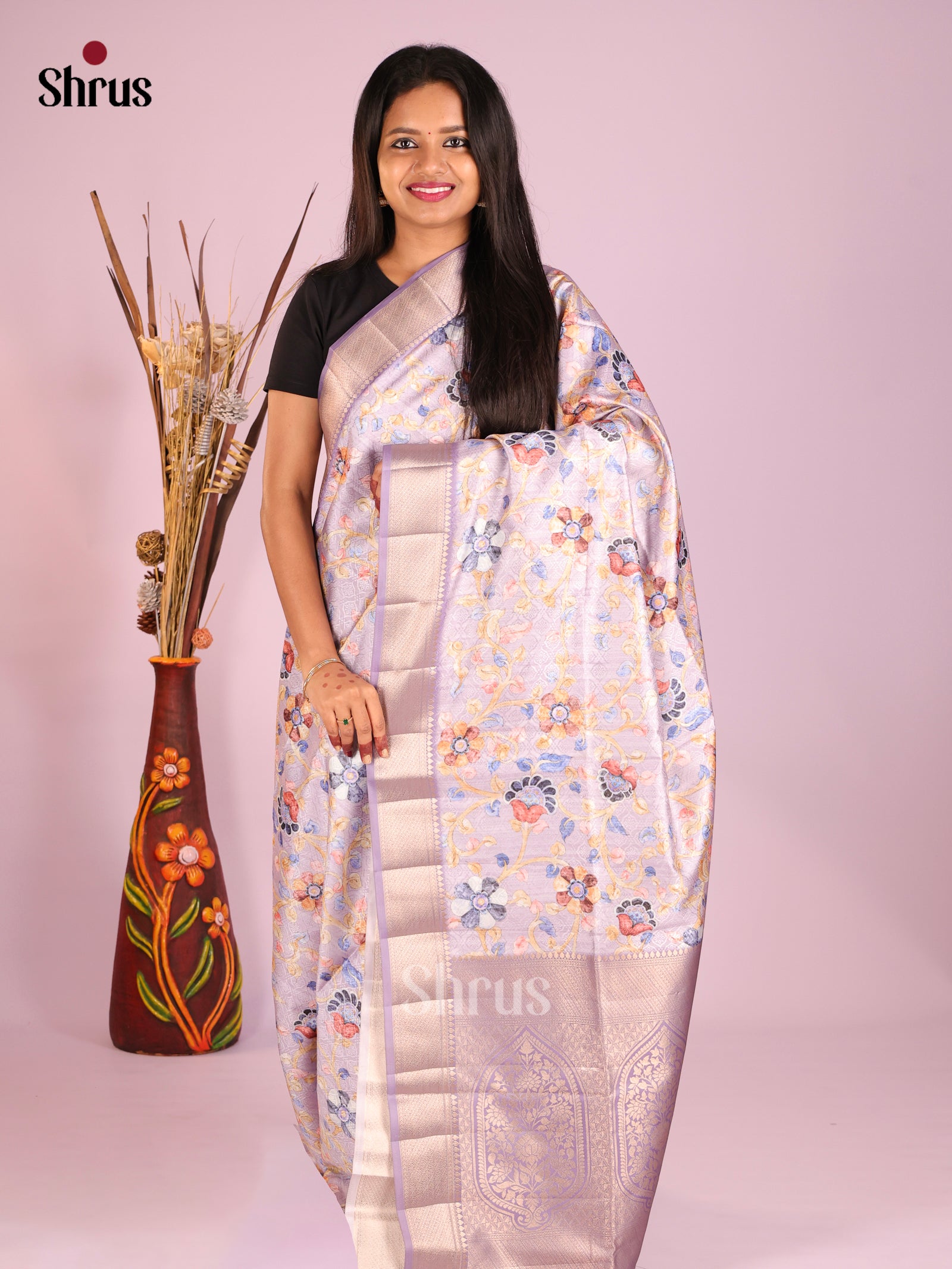 DHS25447 - Printed Semi Tussar Saree