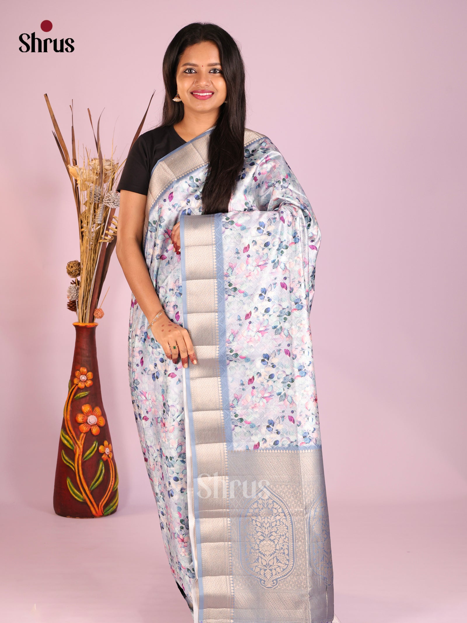 DHS25452 - Printed Semi Tussar Saree - Shop on Shrus.com