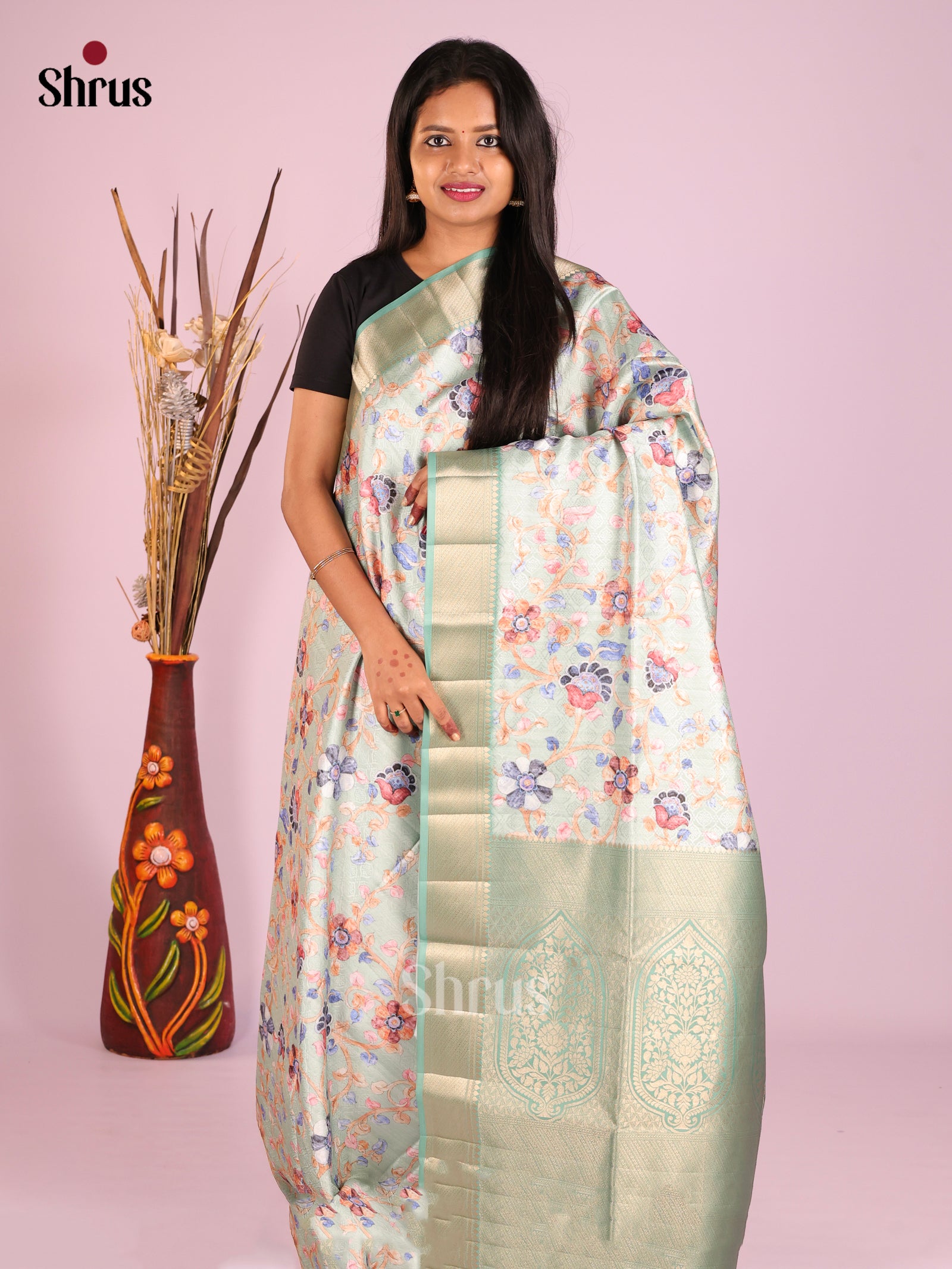DHS25459 - Printed Semi Tussar Saree