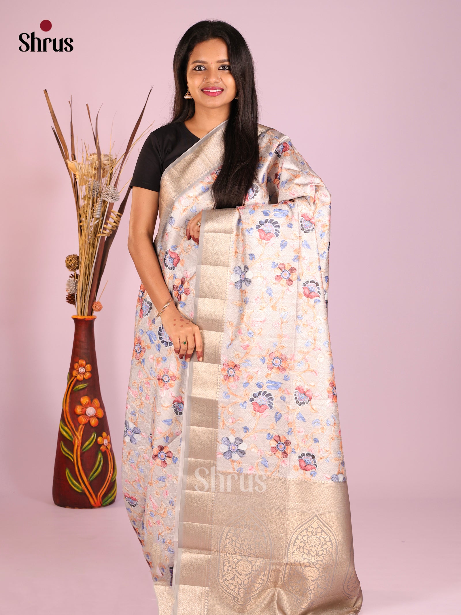 DHS25460 - Printed Semi Tussar Saree